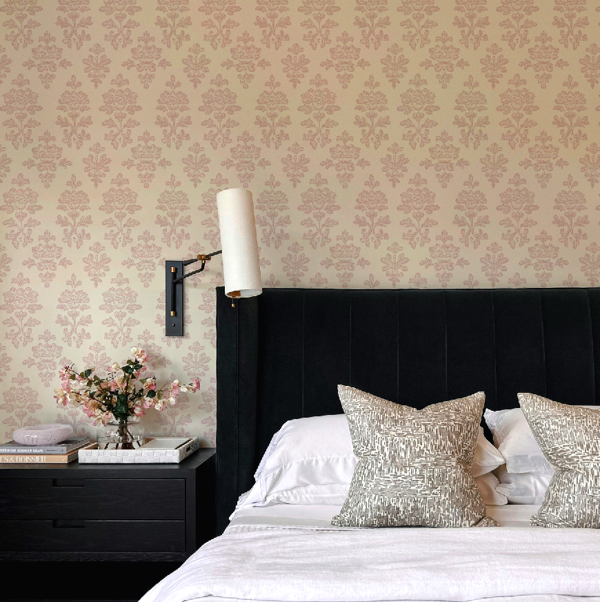 Pink Flower and Botanical Peel and Stick Wallpaper Bedroom