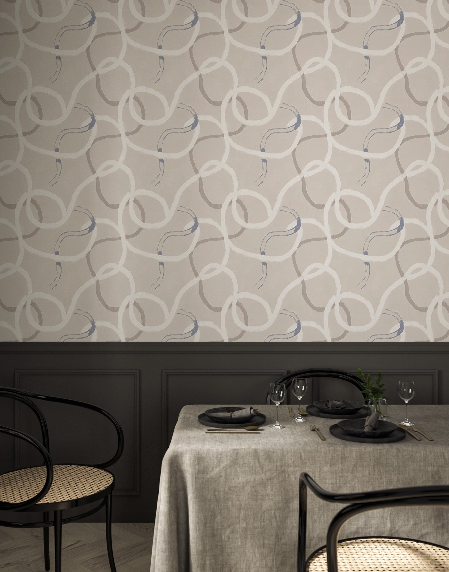 Beige White and Brown Lines Peel and Stick Wallpaper