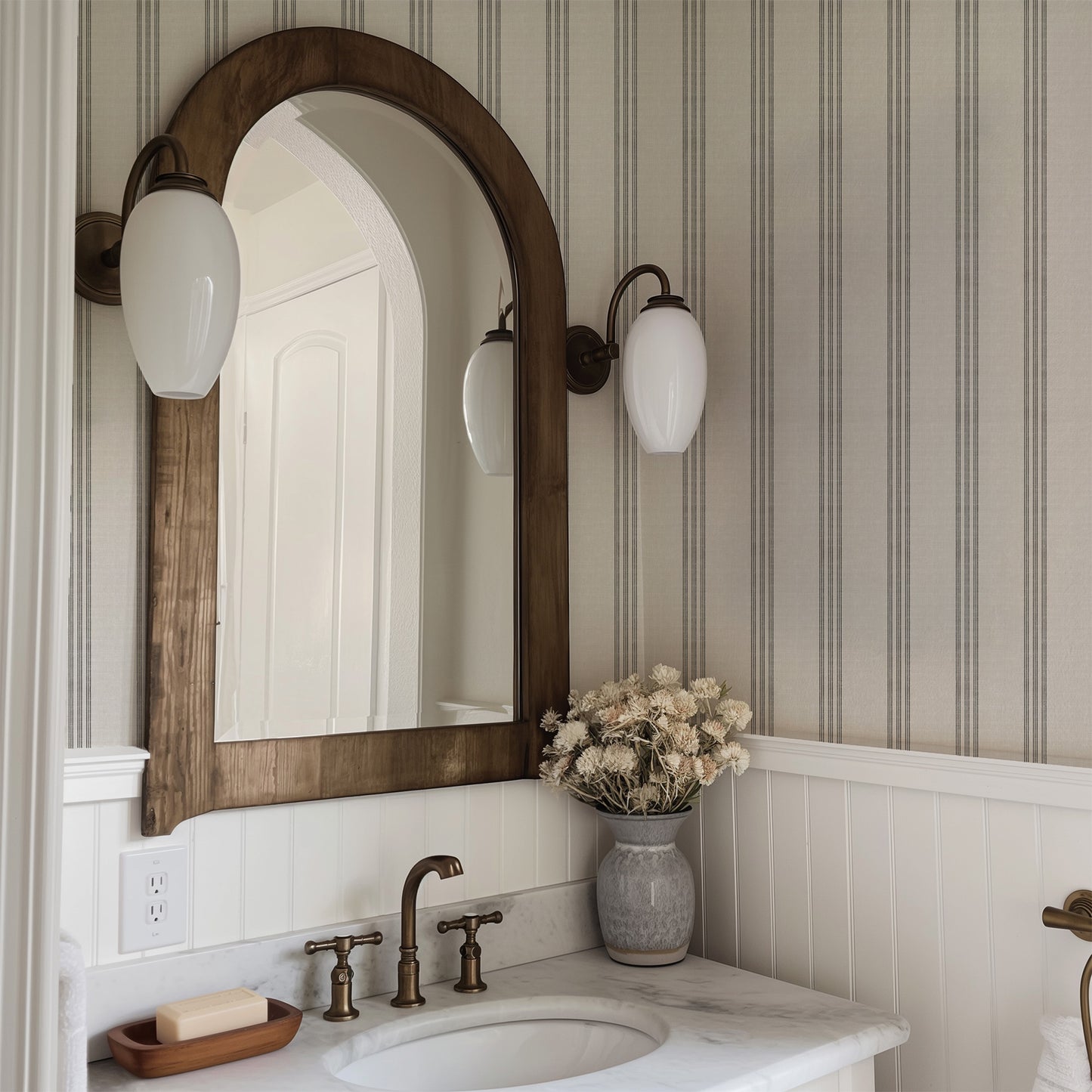 black stripe wallpaper for bathroom