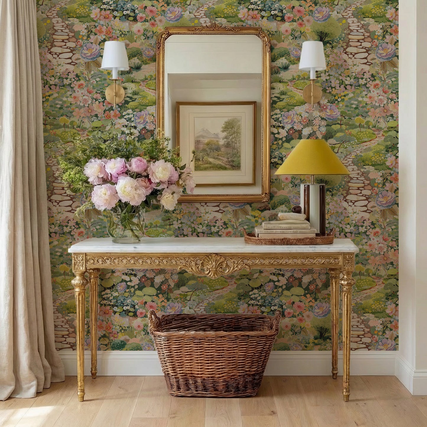 green garden landscape flower peel and stick wallpaper entry hall