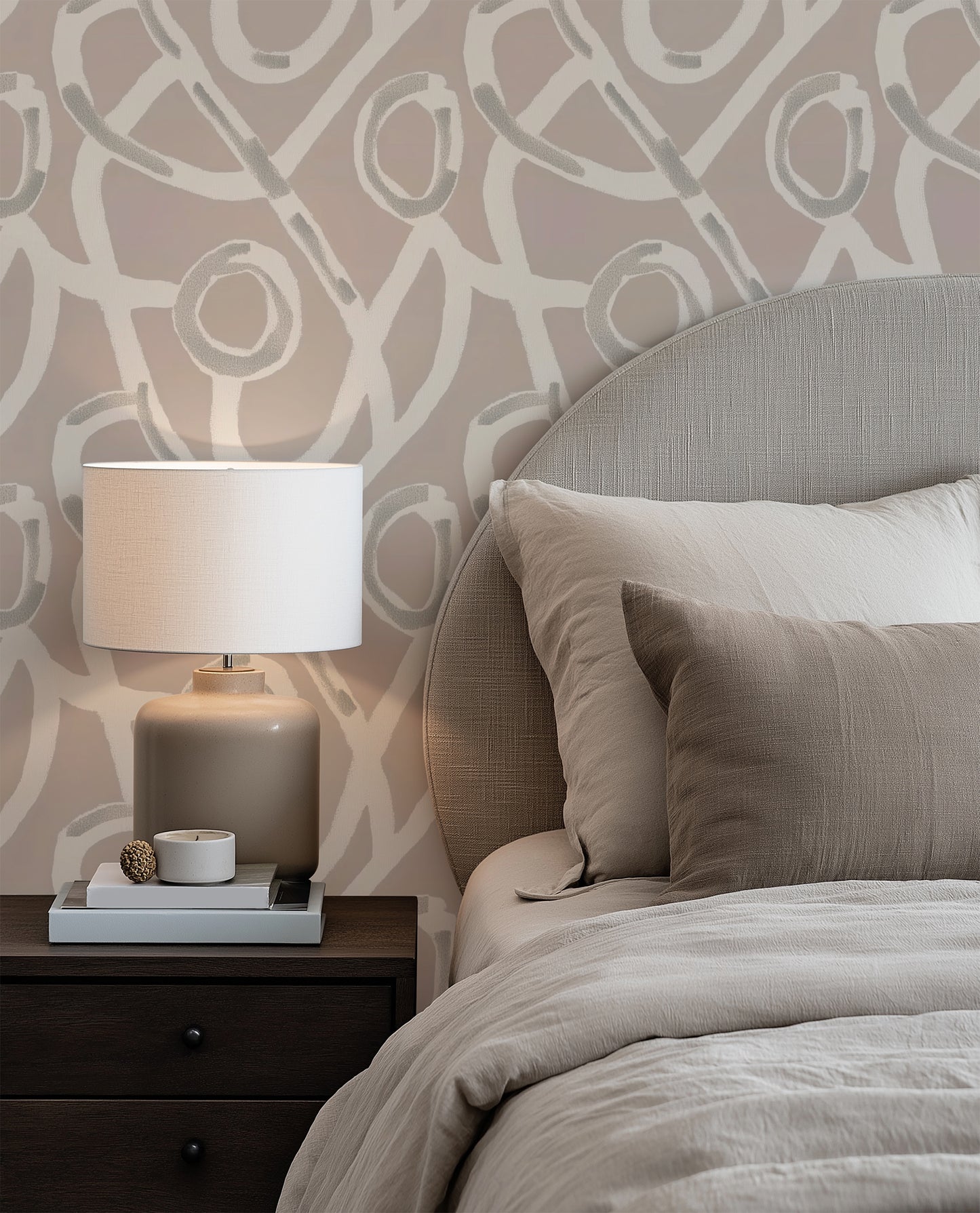 Beige Grey and White Geometric Peel and Stick Wallpaper Bedroom