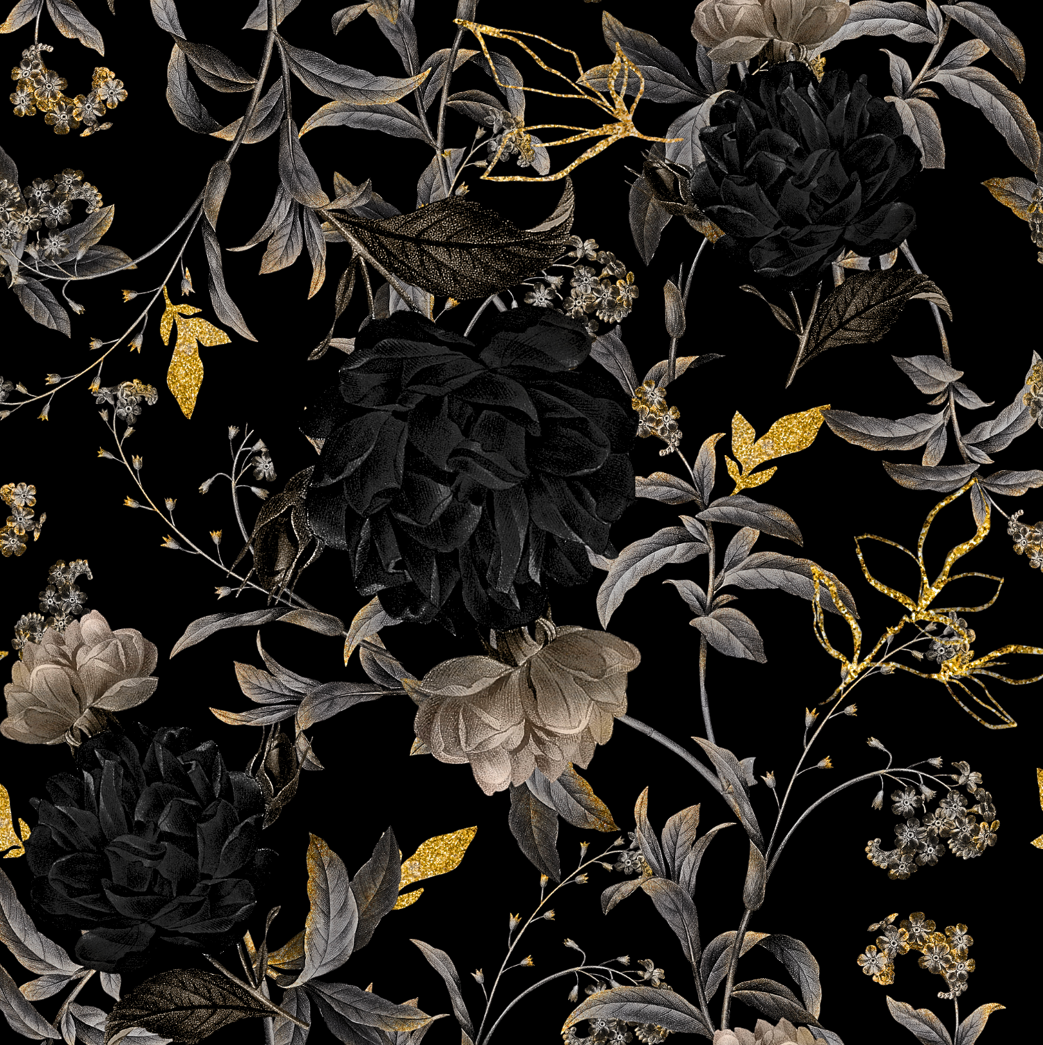 black and gold gothic floral wallpaper