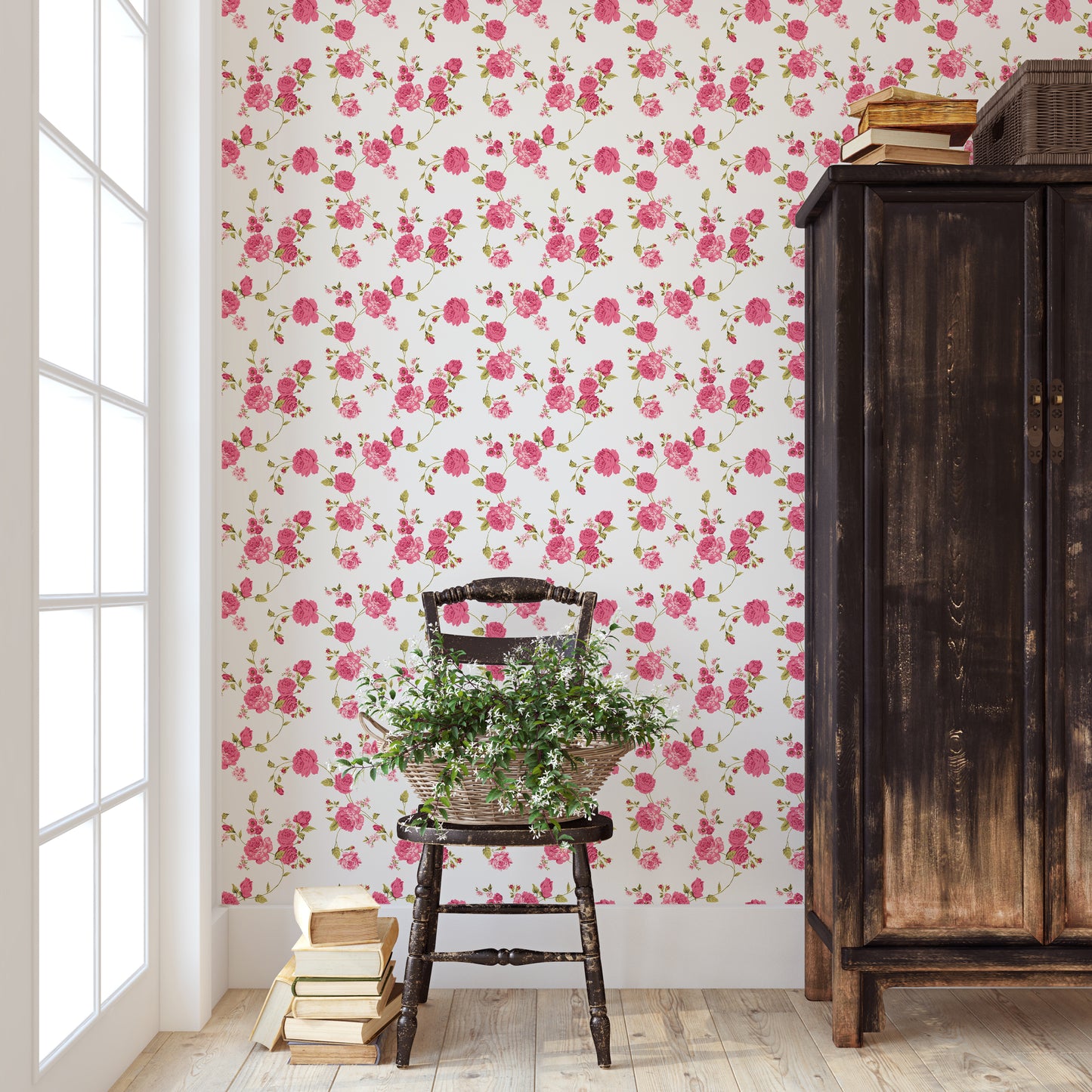 farmhouse rose vintage self adhesive wallpaper window side image