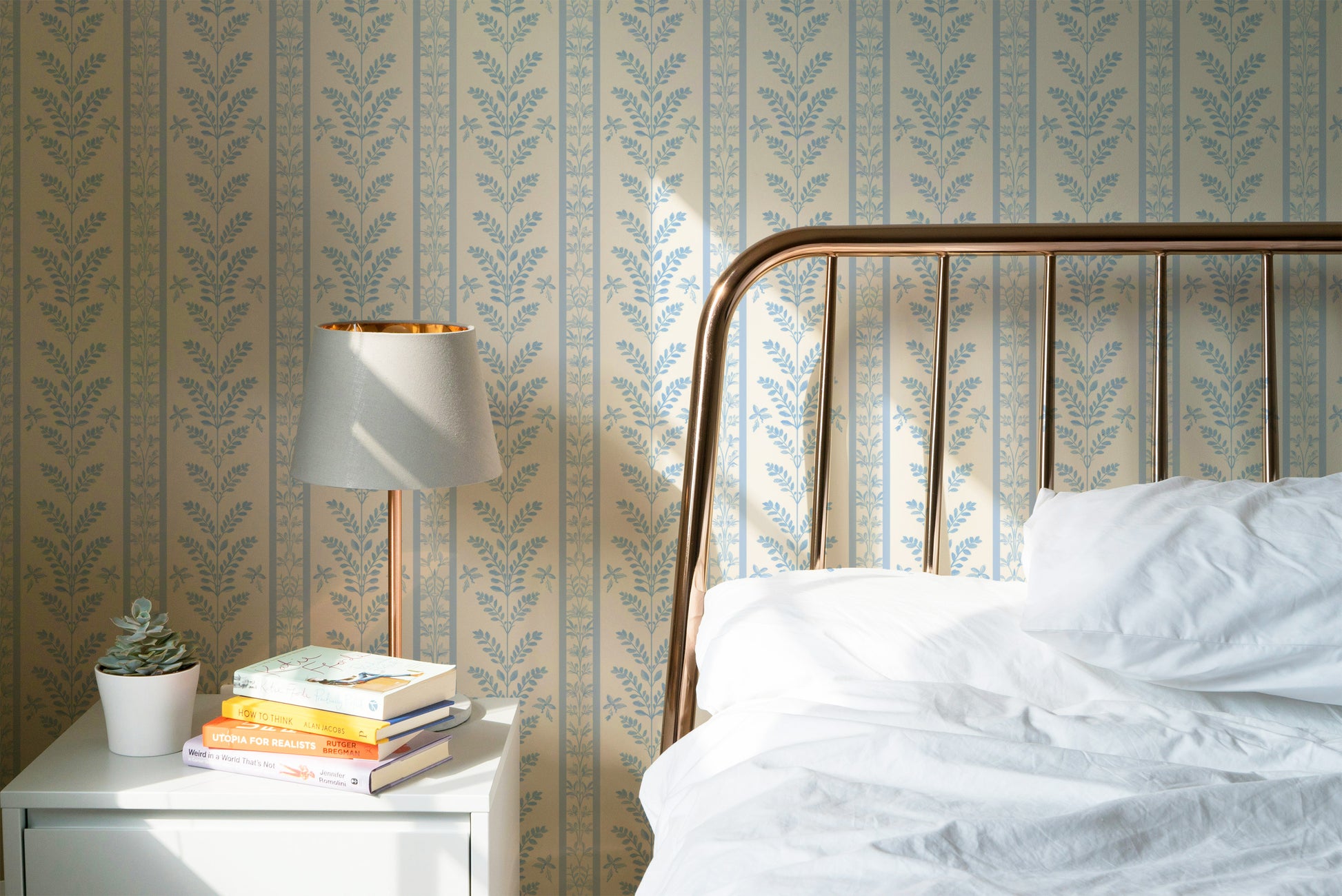 blue botanical stripe wallpaper RollsRolla