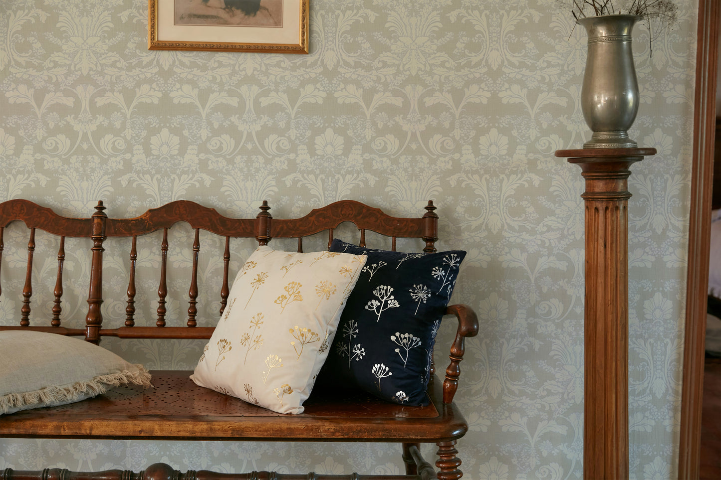 William Morris Damask Wallpaper in Khaki Beige Color