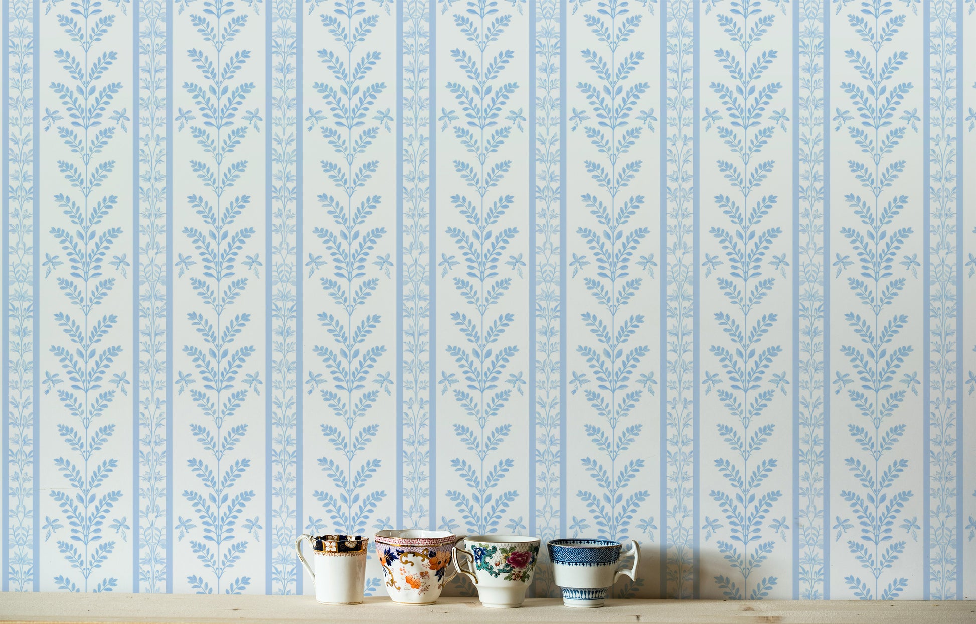 blue botanical stripe wallpaper RollsRolla