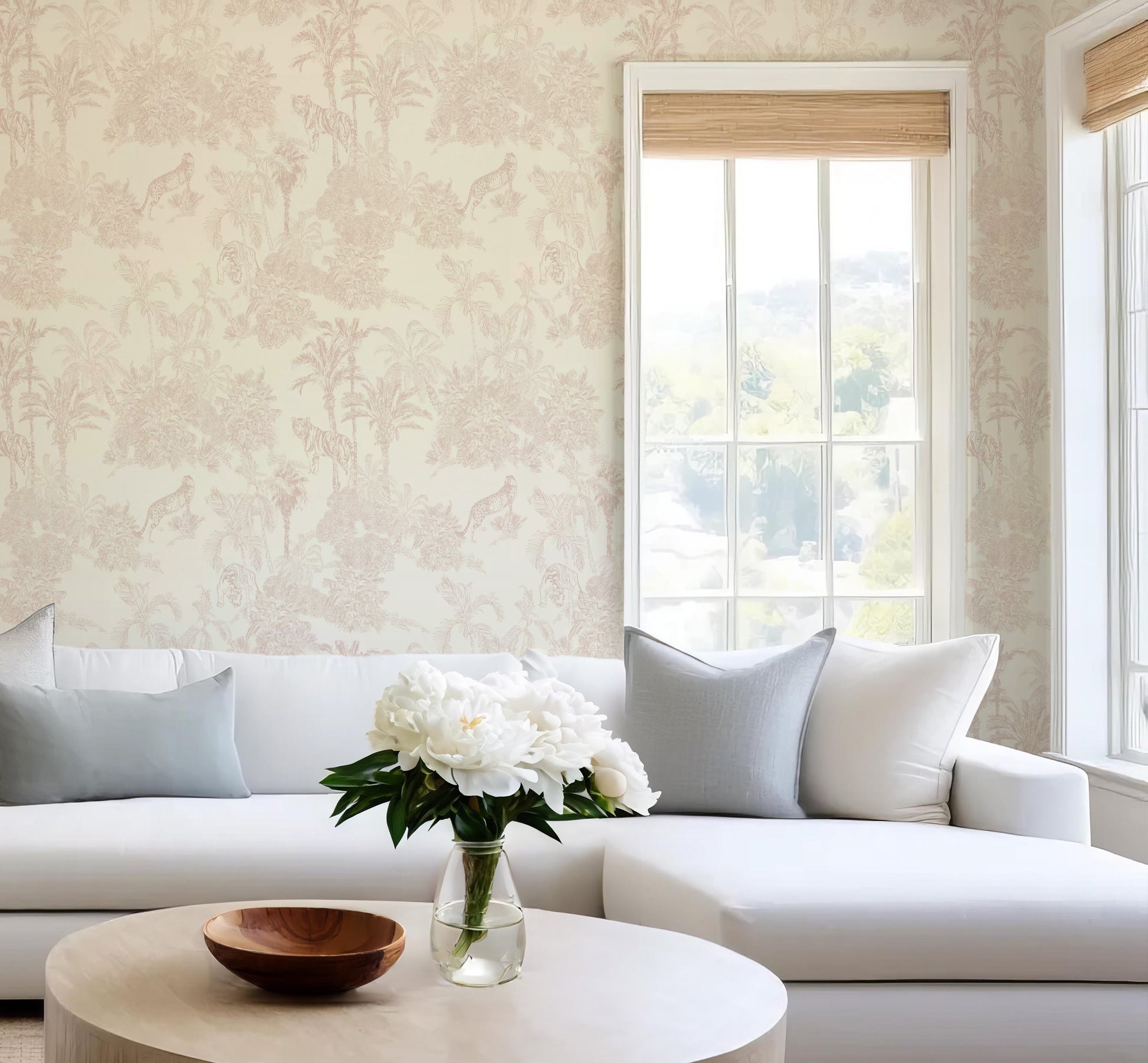 beige toile wallpaper US Canada RollsRolla French country wallpaper