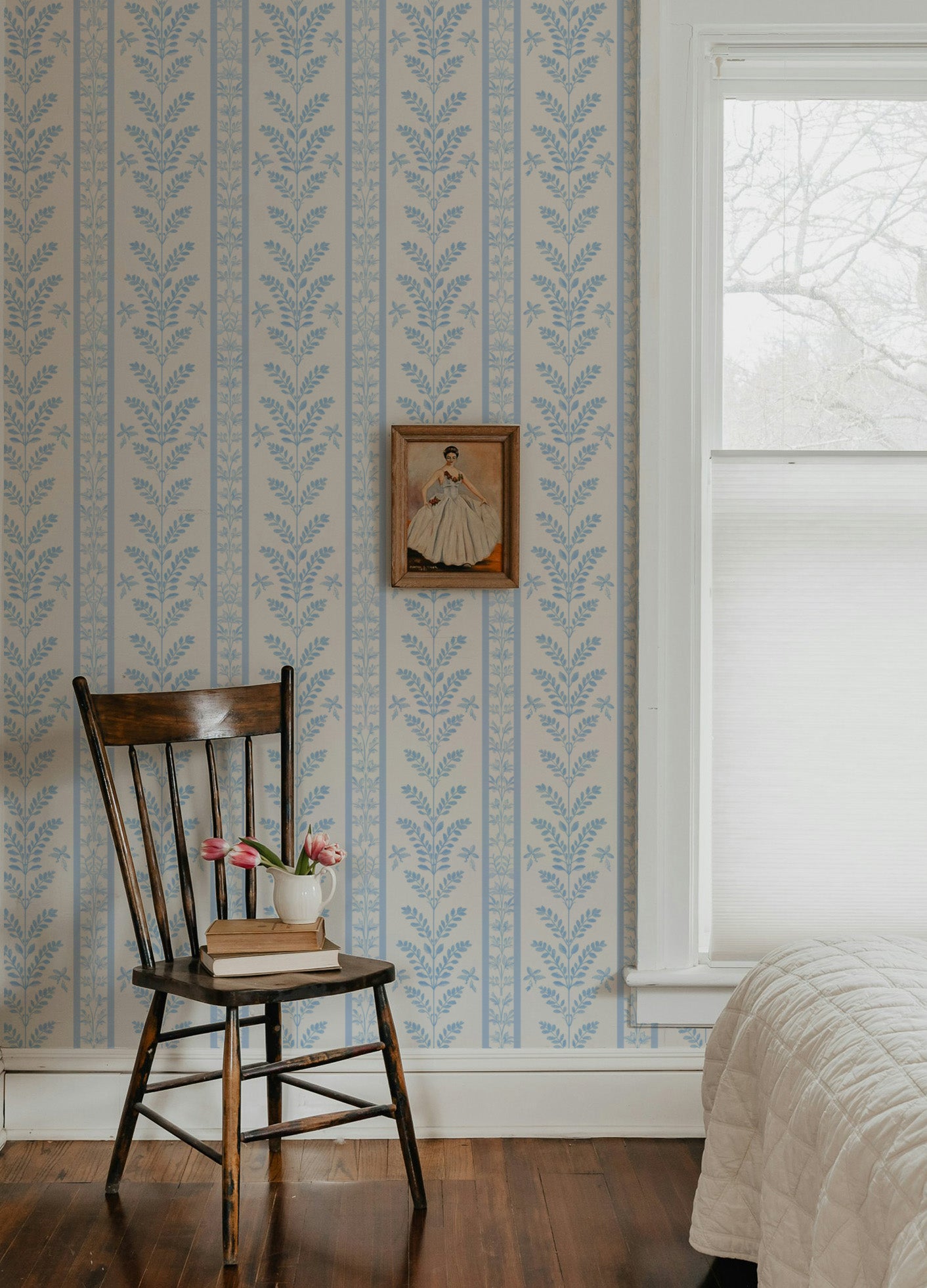 blue botanical stripe wallpaper RollsRolla