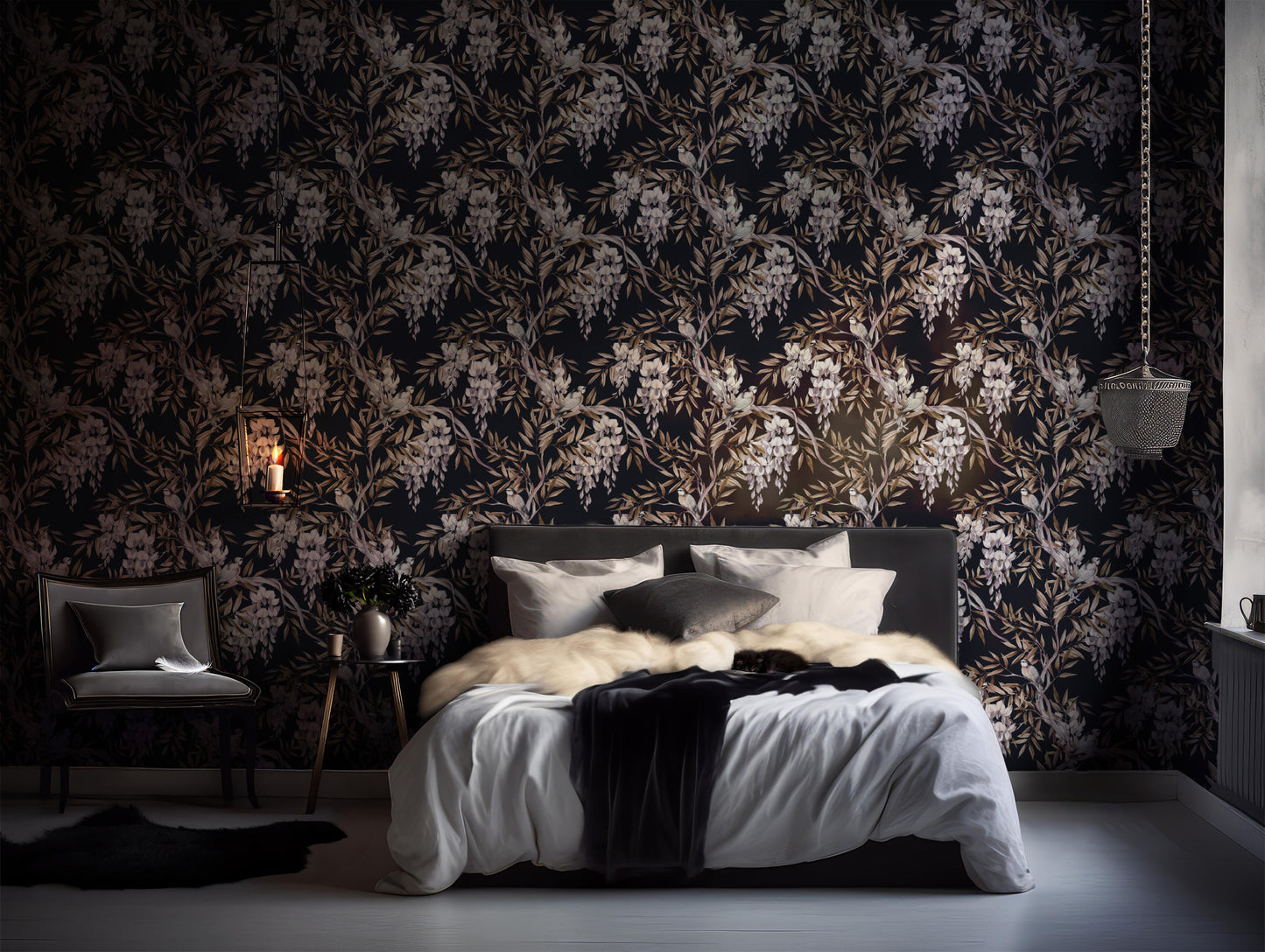 Parisian Apartment Inspired Dark Moody Removable Wallpaper in the bedroom | Canada