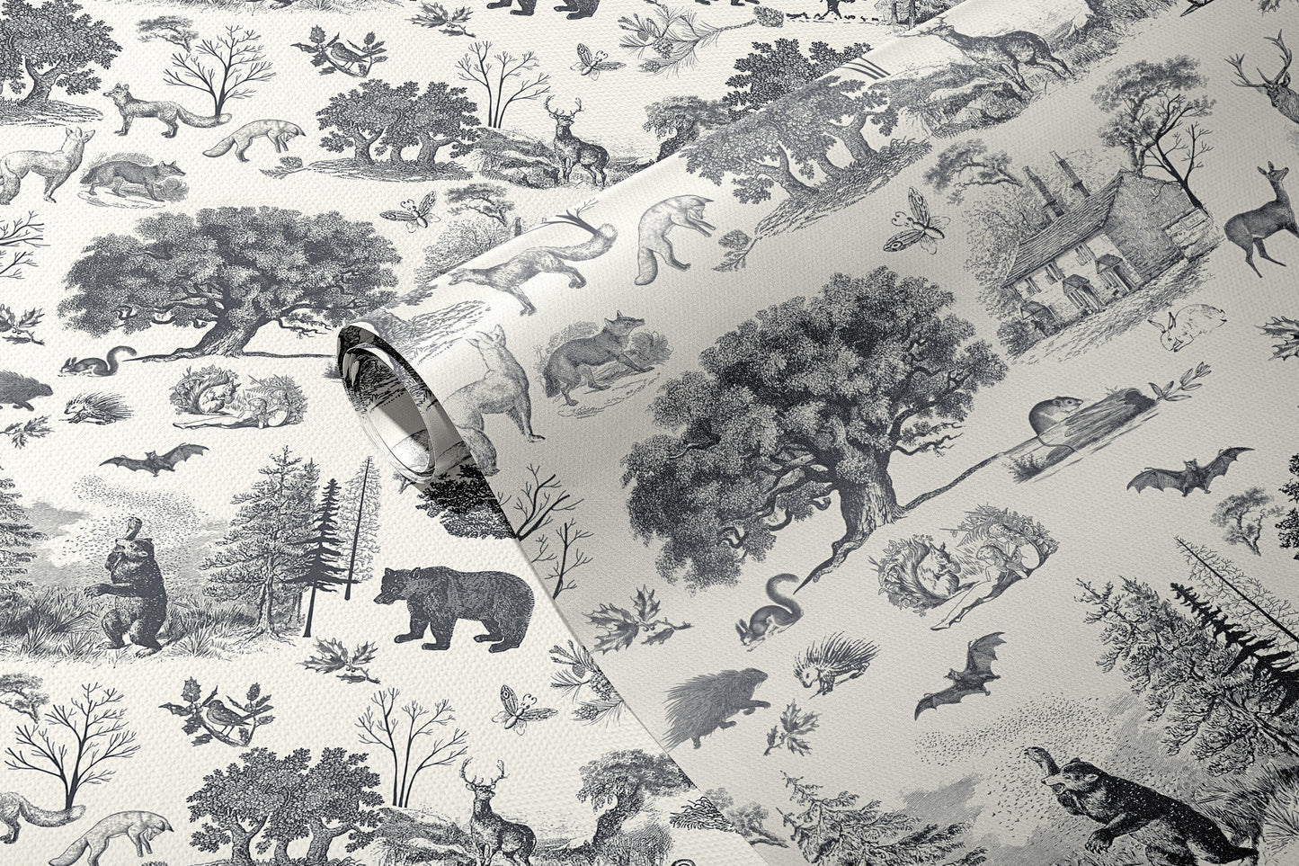 nursery woodland toile black and white wallpaper