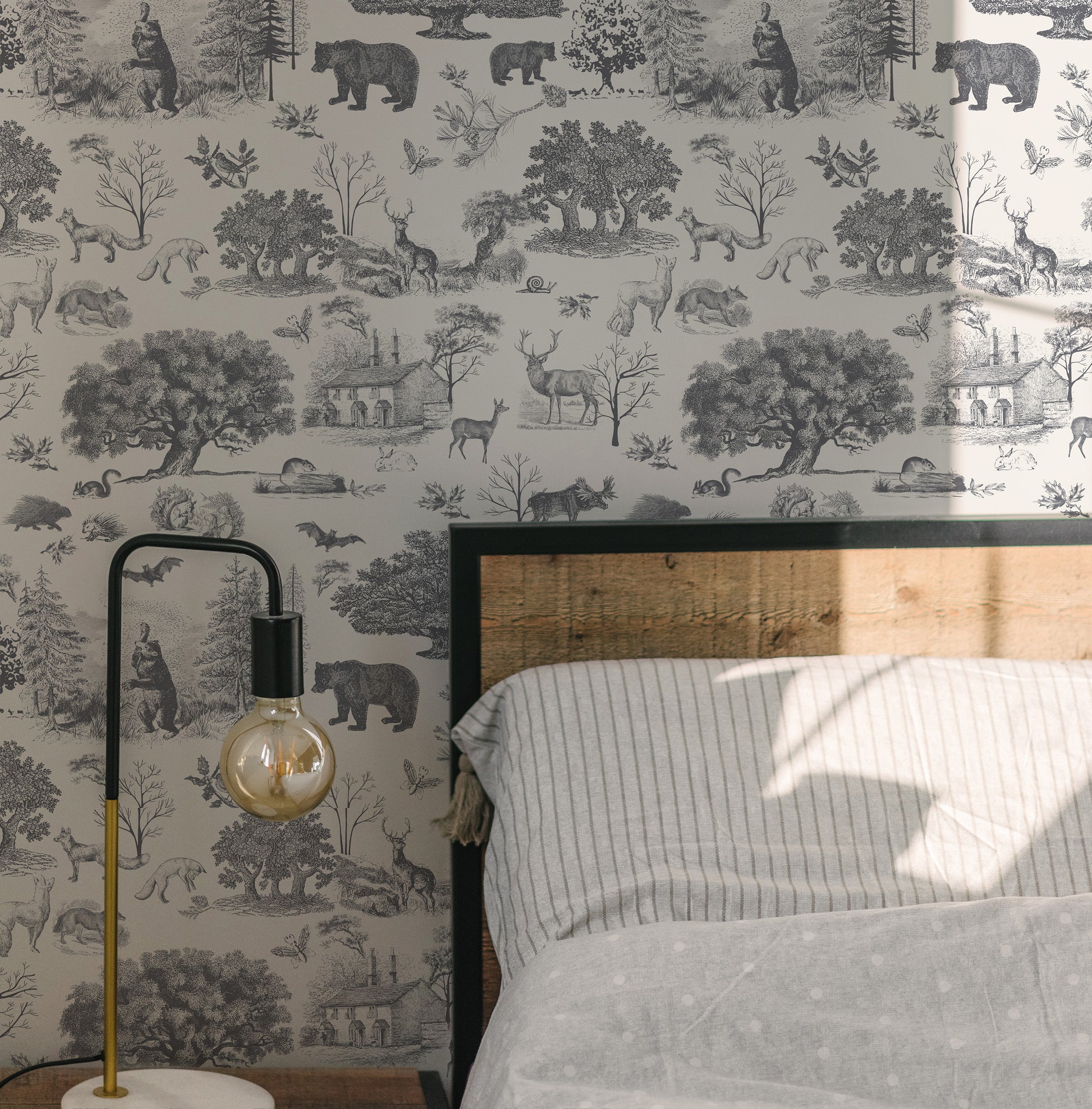 black and white toile wallpaper