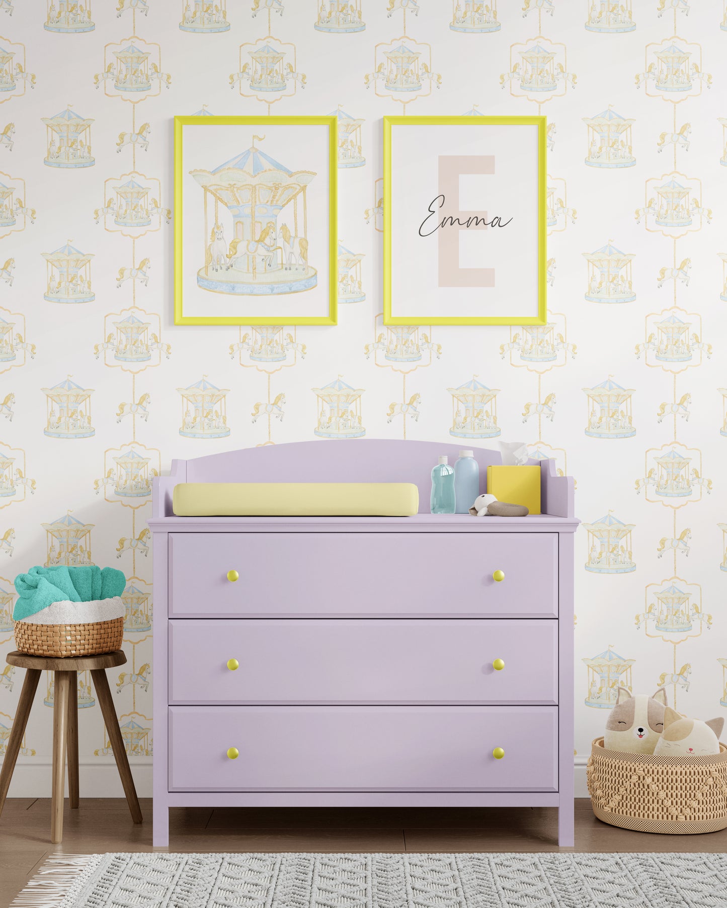 pastel carousel nursery wallpaper