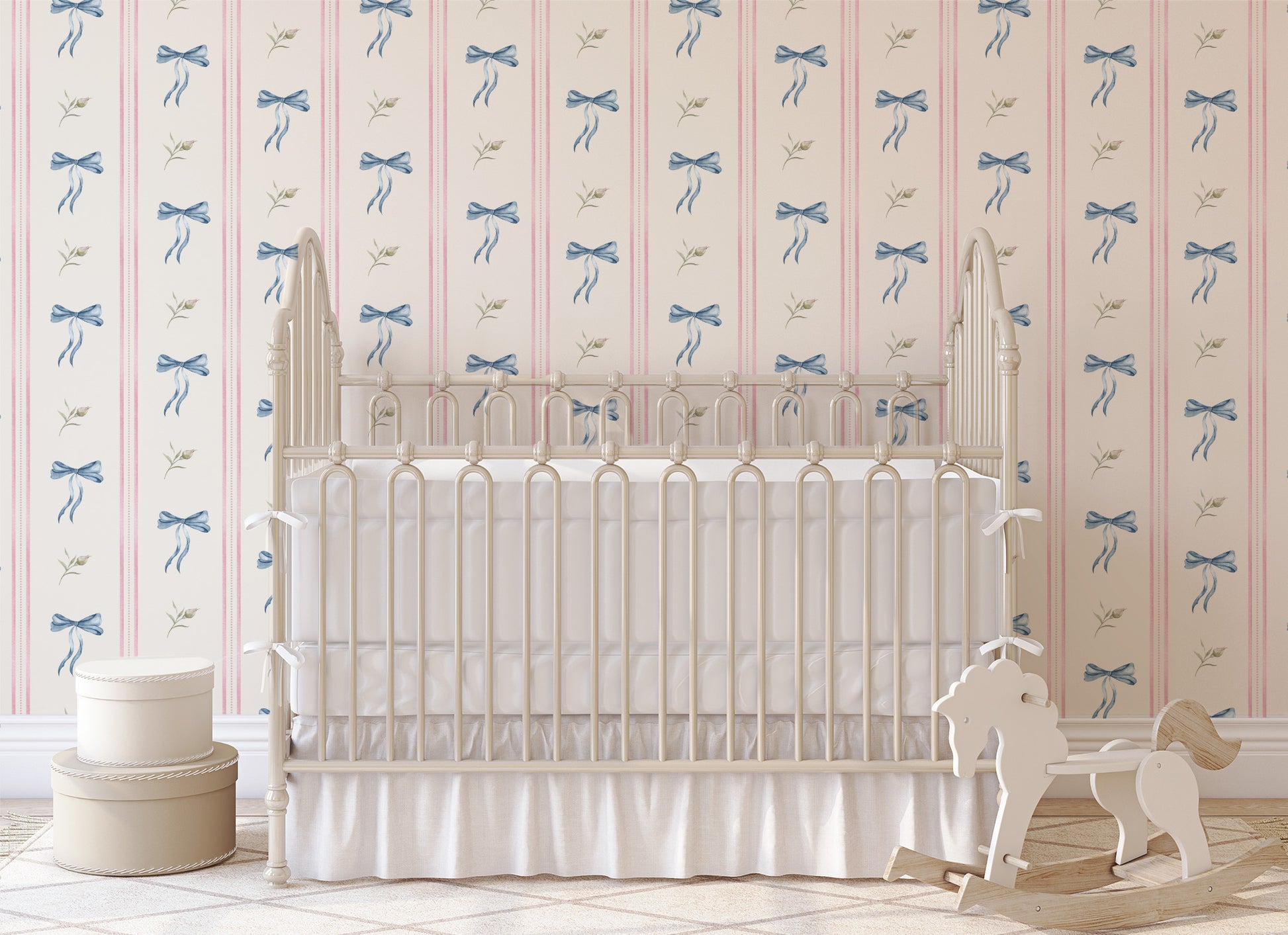 RollsRolla Pink BowStripe Peel and Stick Wallpaper Nursery