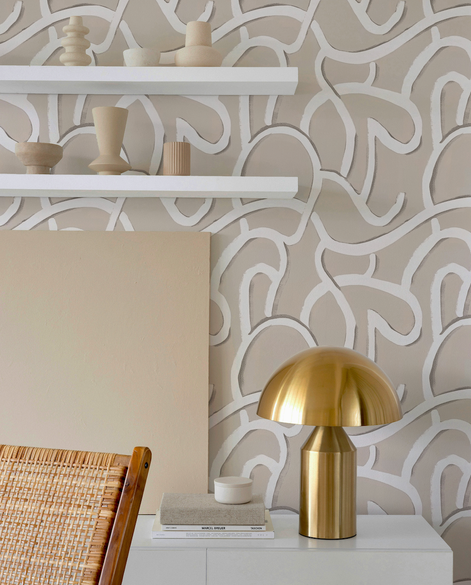 Beige White and Black Geometric Peel and Stick Wallpaper Living Room