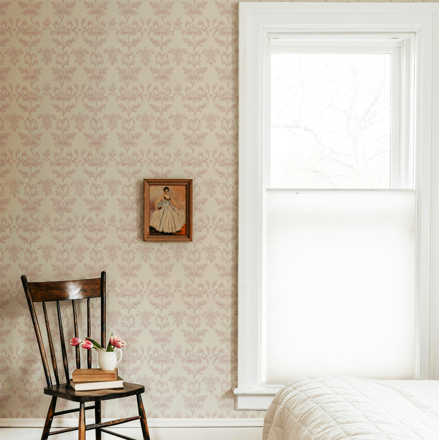 French Country Pink Floral Peel and Stick Wallpaper Bedroom