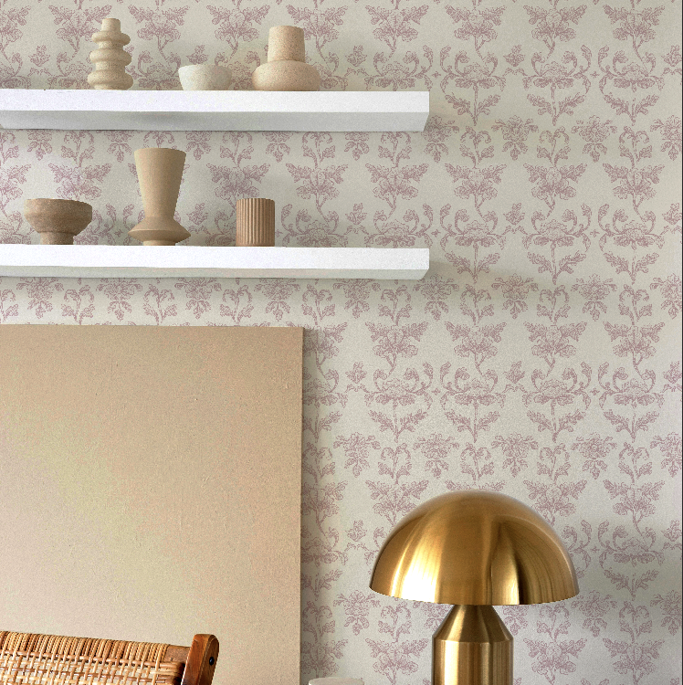 French Country Pink Floral Peel and Stick Wallpaper Living Room