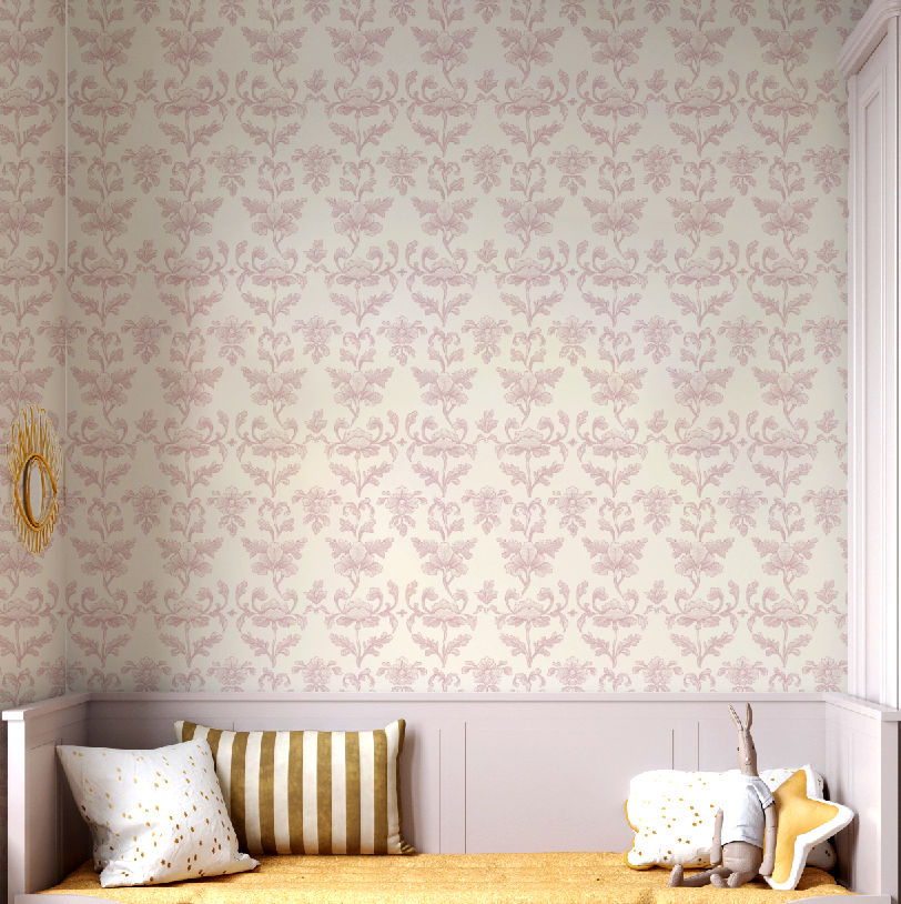 French Country Pink Floral Peel and Stick Wallpaper Nursery