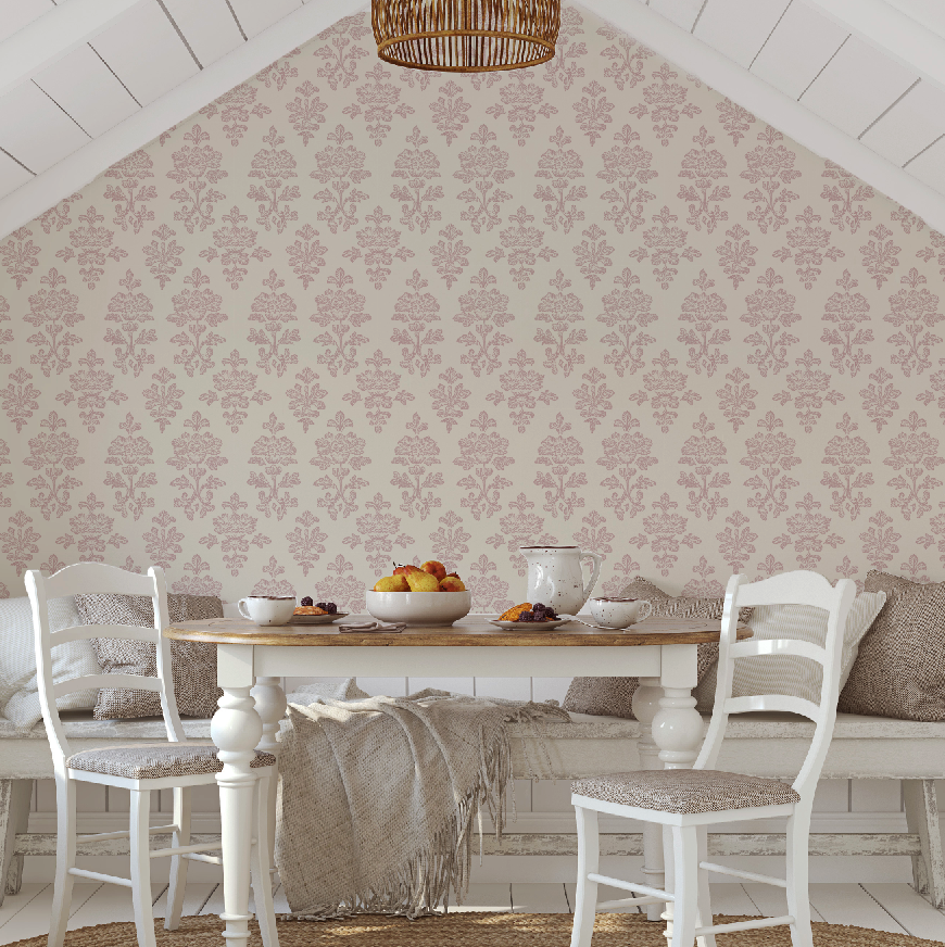 Pink Flower and Botanical Peel and Stick Wallpaper Living Room