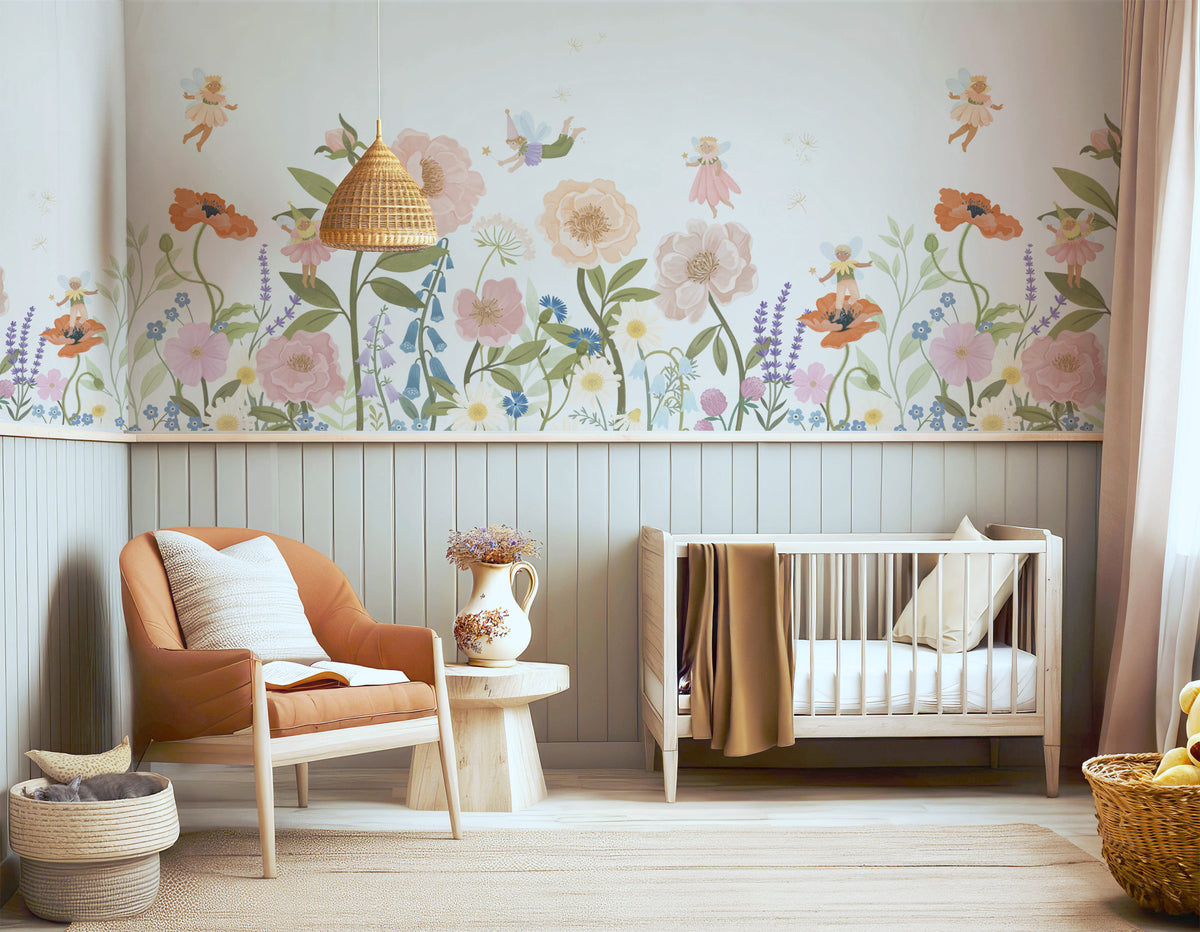 Enchanting Fairy and Pink Flower Peel and Stick Wall Mural for ...