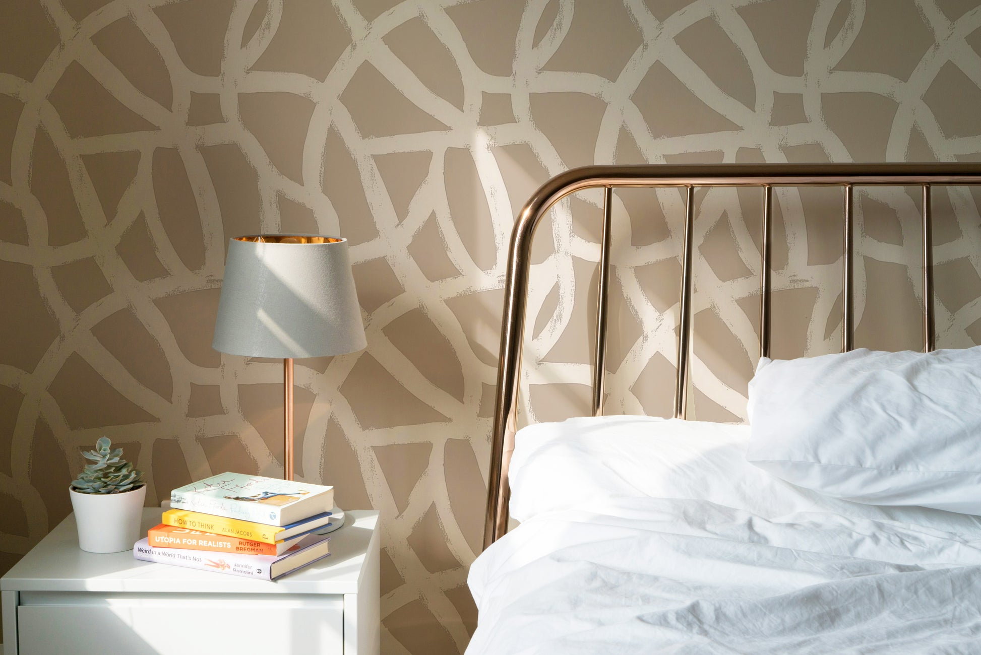 Beige White Abstract Lines Peel and Stick Wallpaper for Bedroom