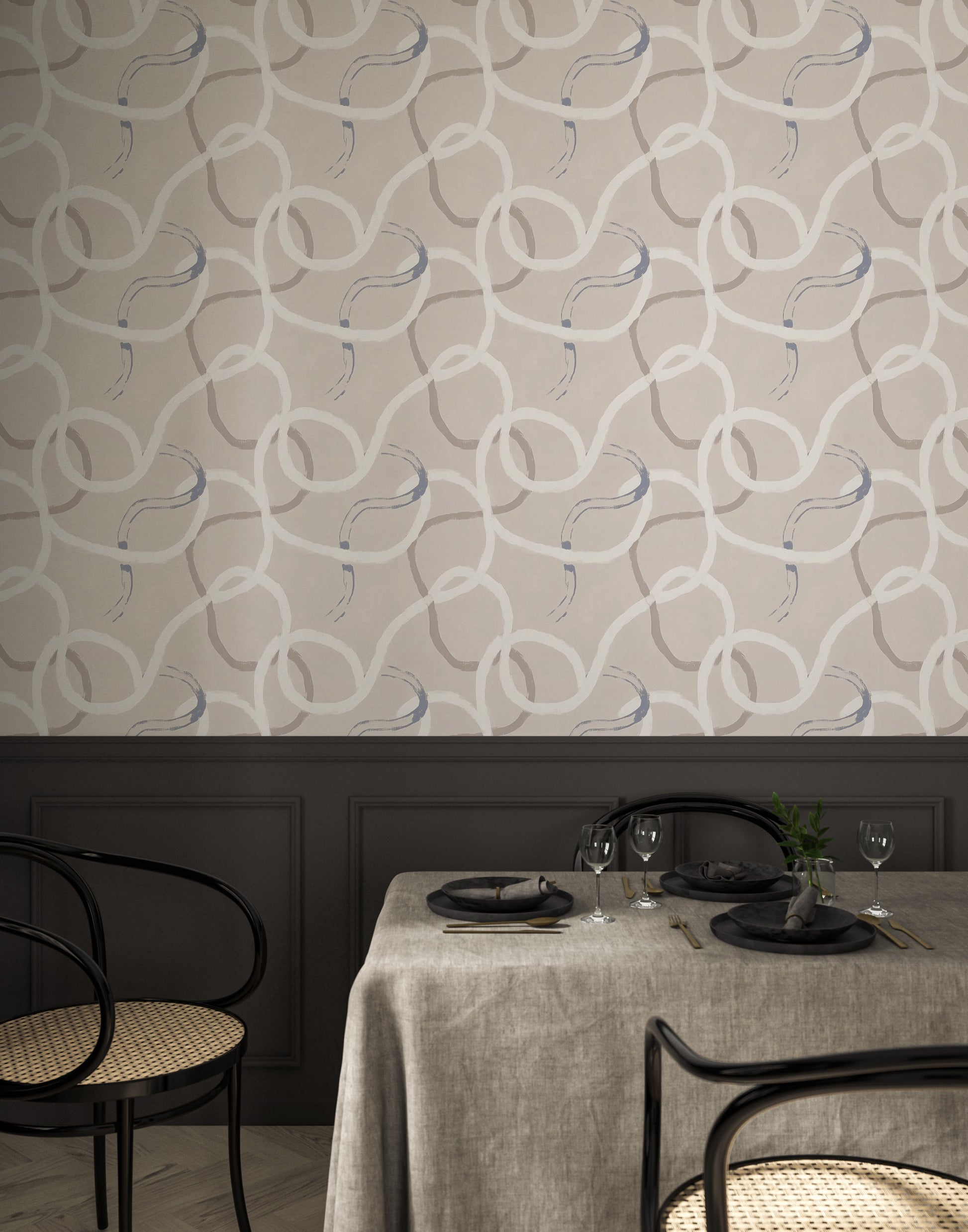 Beige White and Brown Lines Peel and Stick Wallpaper