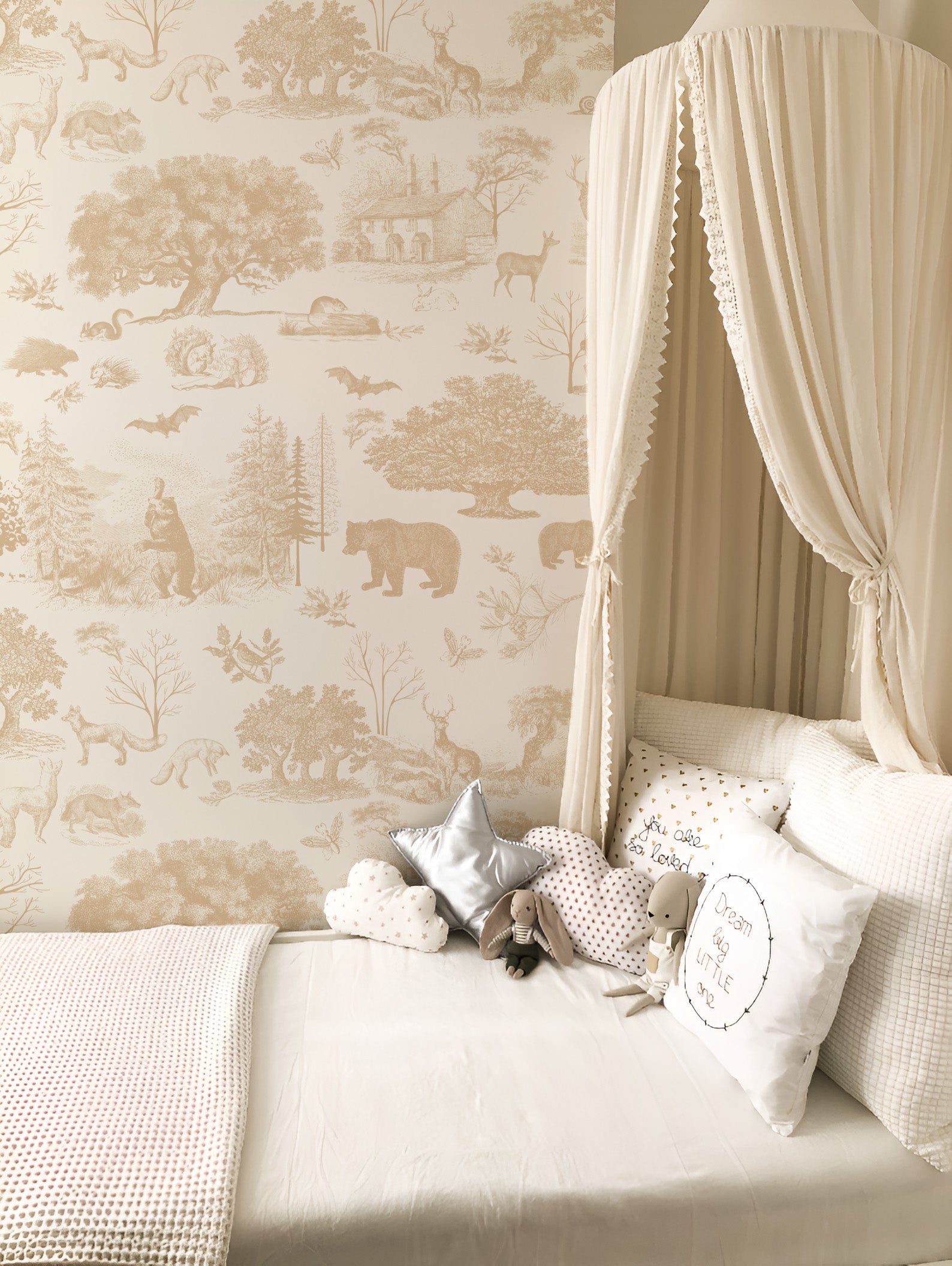 Beige Woodland peel and stick wallpaper in US | RollsRolla