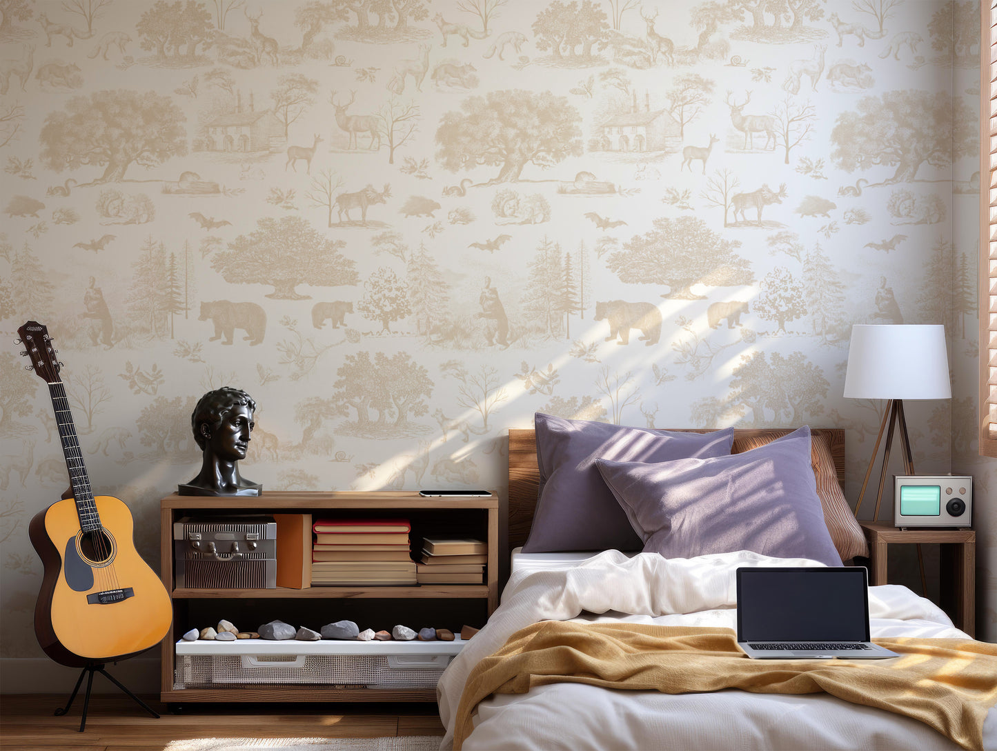 Beige Woodland peel and stick eclectic wallpaper in US | RollsRolla