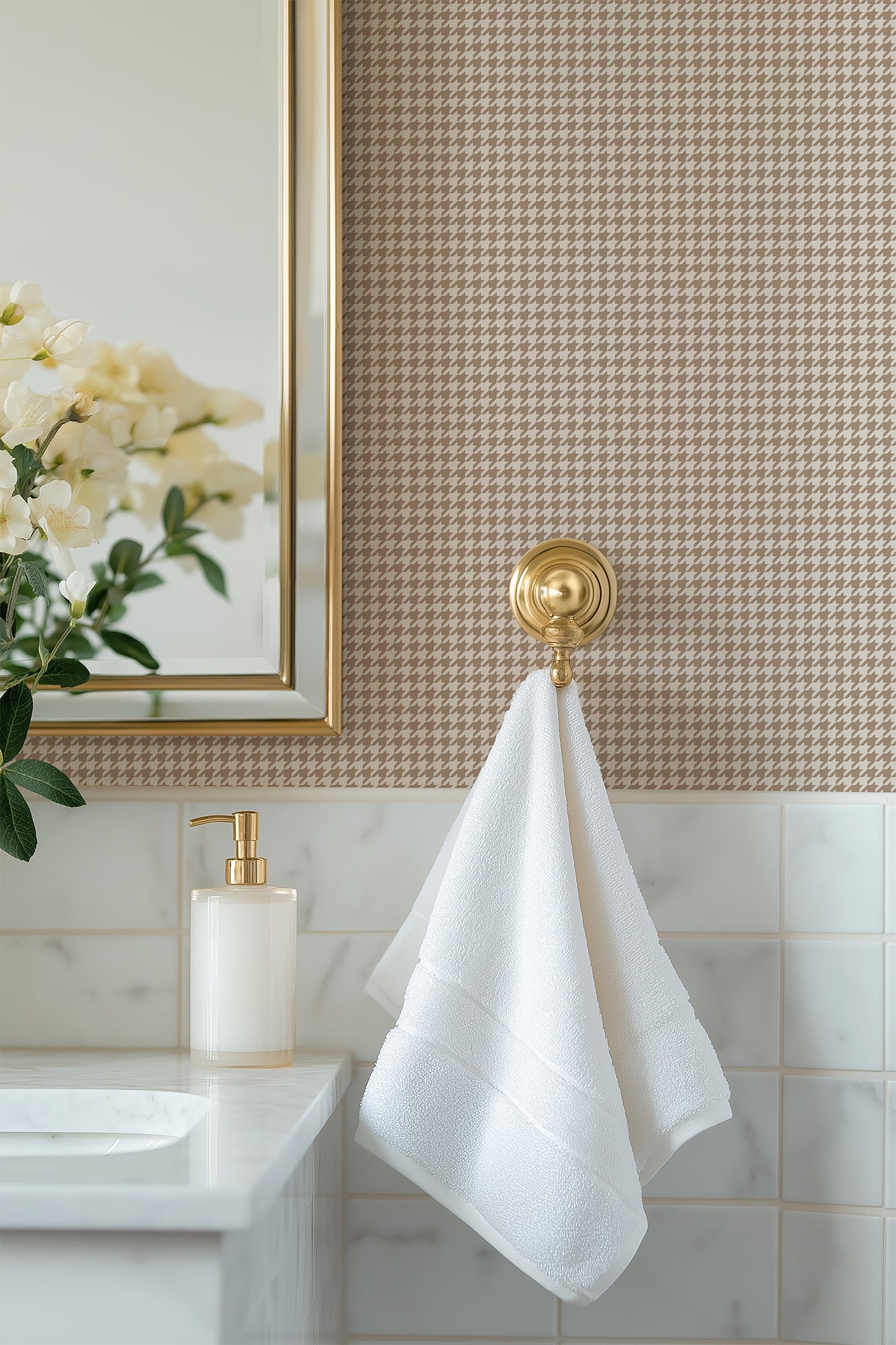 Cream and Brown Houndstooth