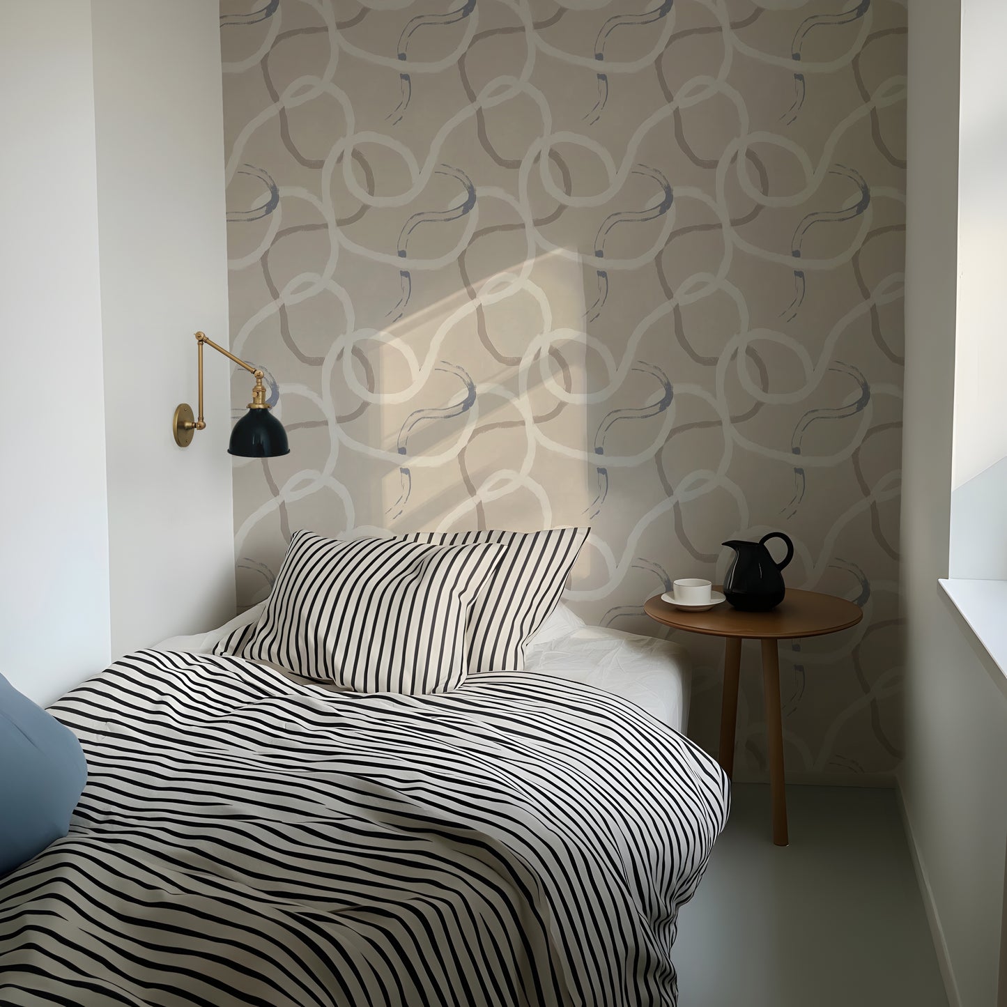 Beige White and Brown Geometric Peel and Stick Wallpaper Bedroom