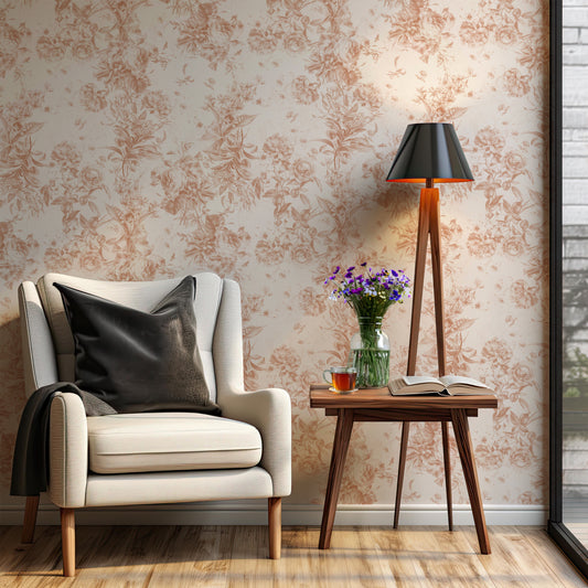 Red Beige Floral Toile peel and stick wallpaper in US | RollsRolla