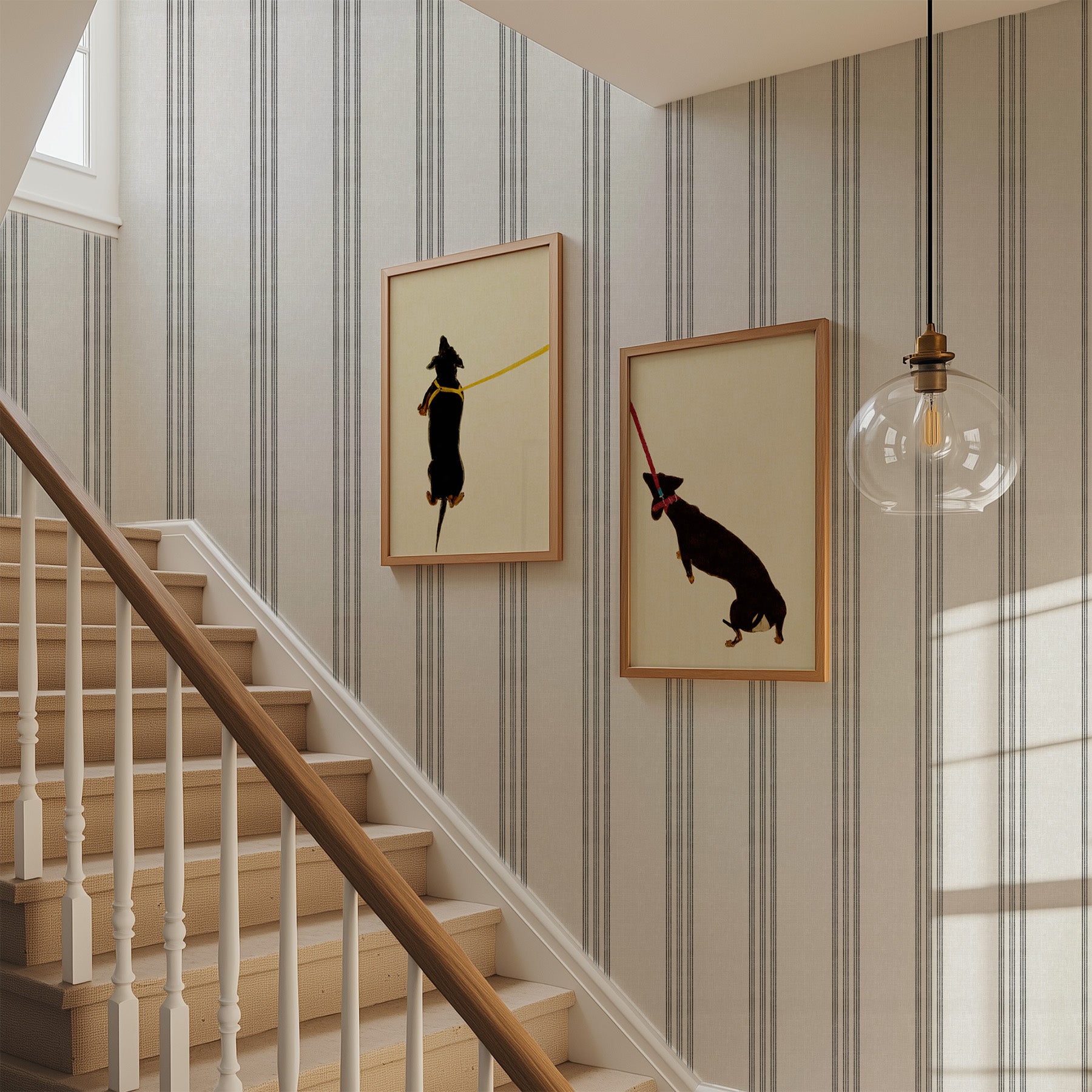 black stripe wallpaper for staircase