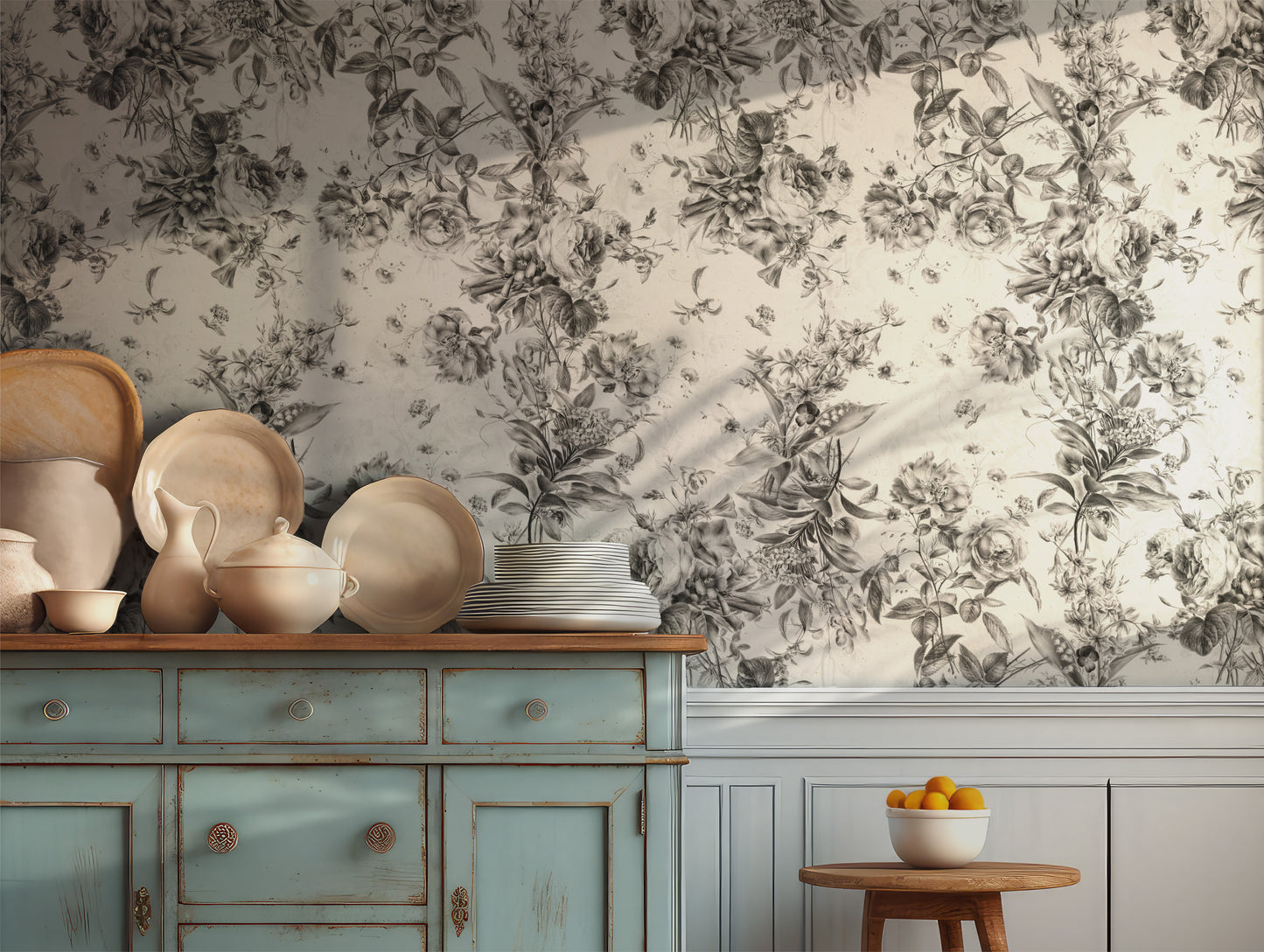 Black and White Floral Toile peel and stick wallpaper in US | RollsRolla