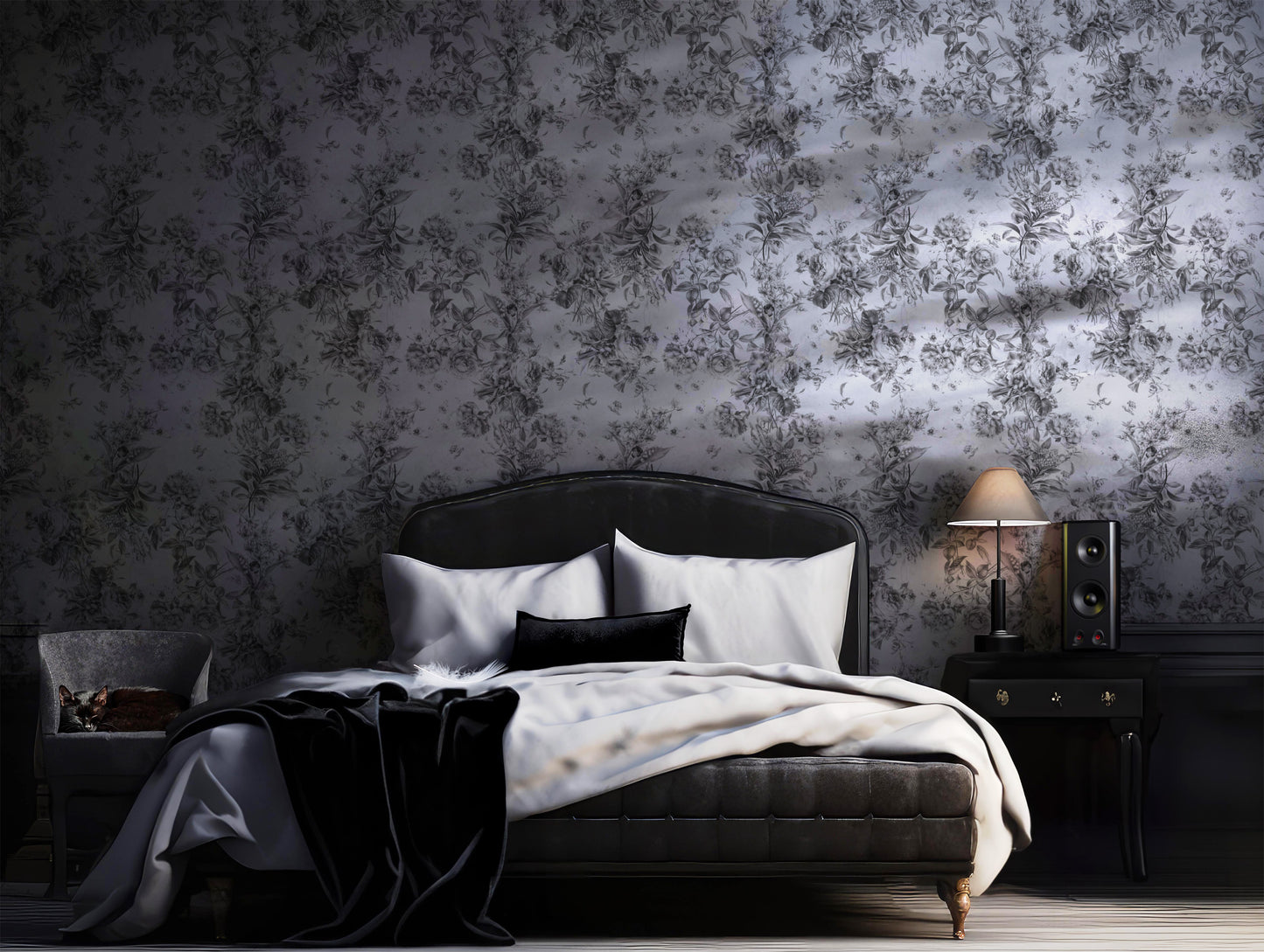 Black and White Floral Toile peel and stick wallpaper in US | RollsRolla