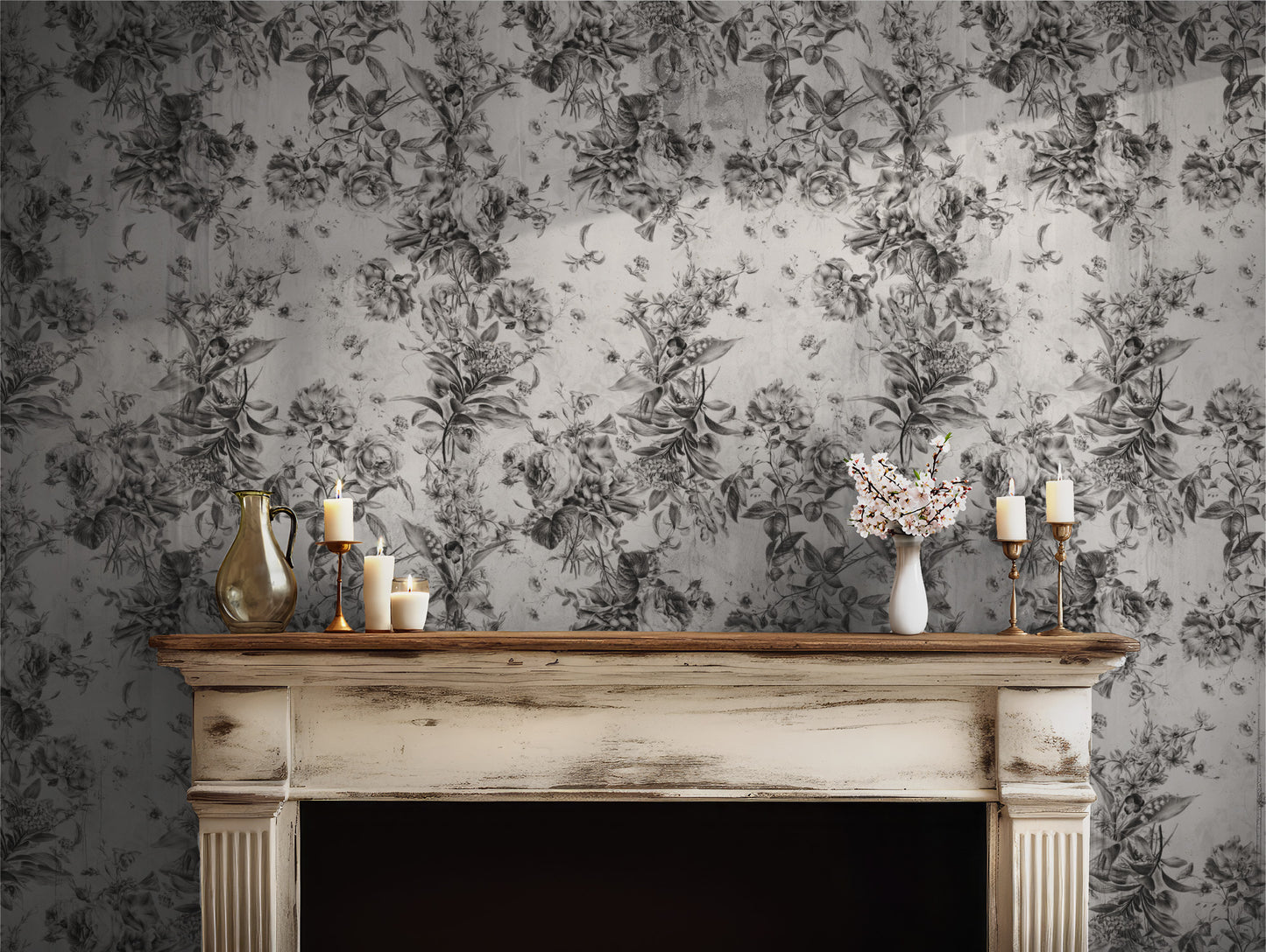 Black and White Floral Toile peel and stick wallpaper in US | RollsRolla