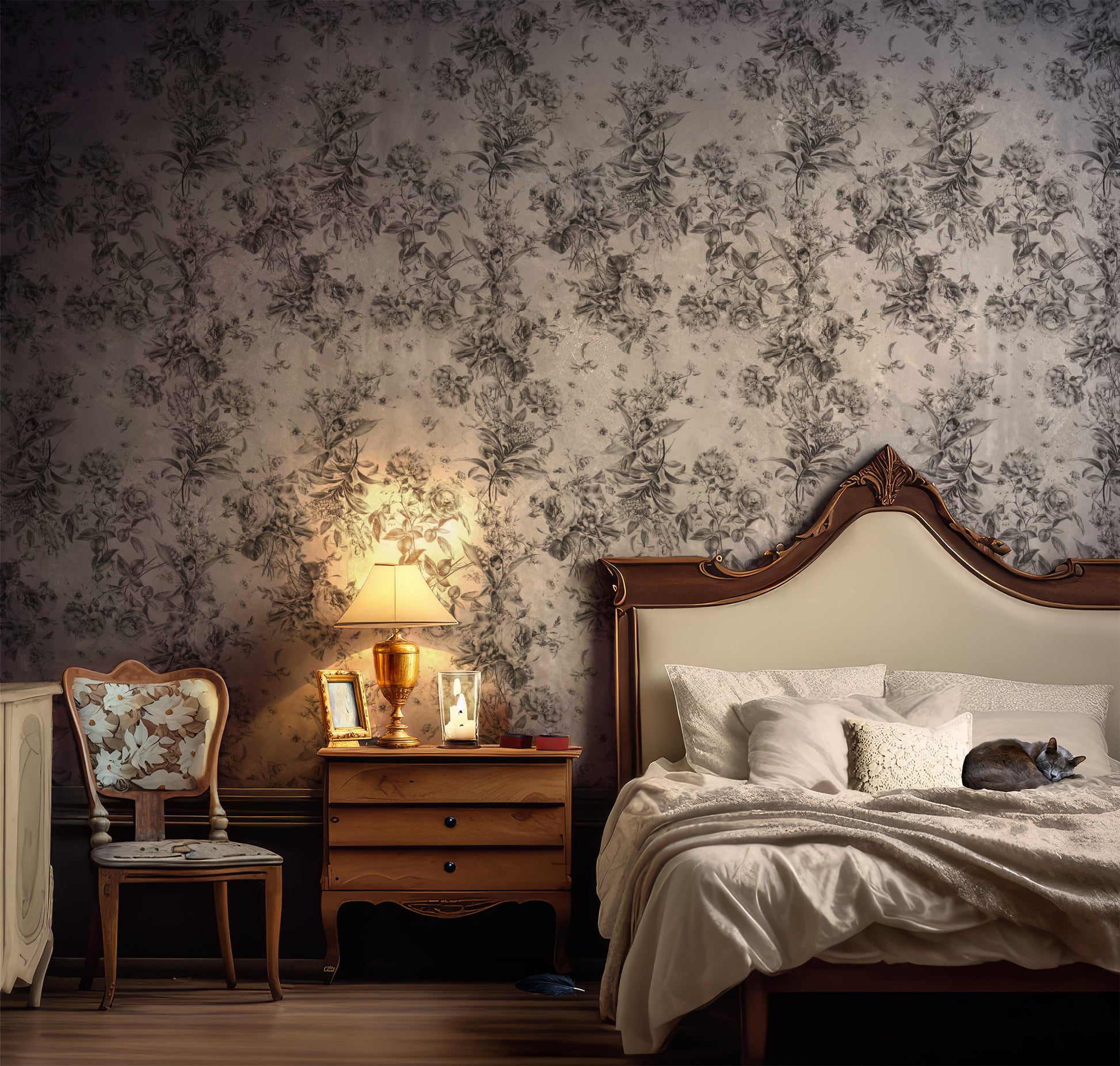 Black and White Floral Toile peel and stick wallpaper in US | RollsRolla