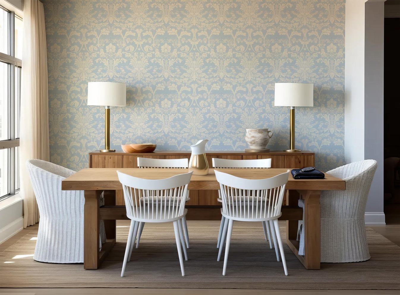 Victorian Blue Damask Peel and Stick Wallpaper for Quick Home Makeovers ...