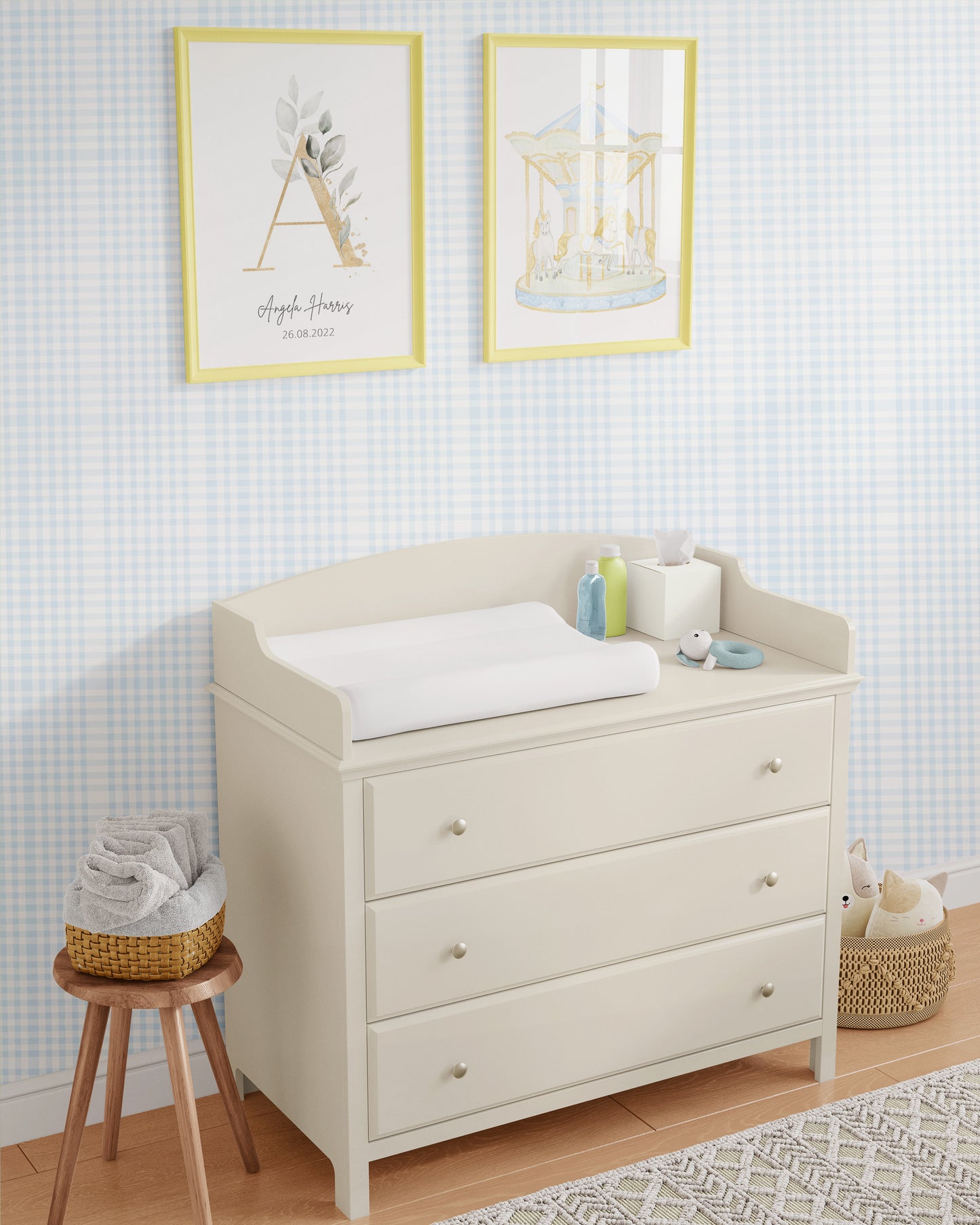 Blue Gingham Plaid Wallpaper for Nursery and Kids Room