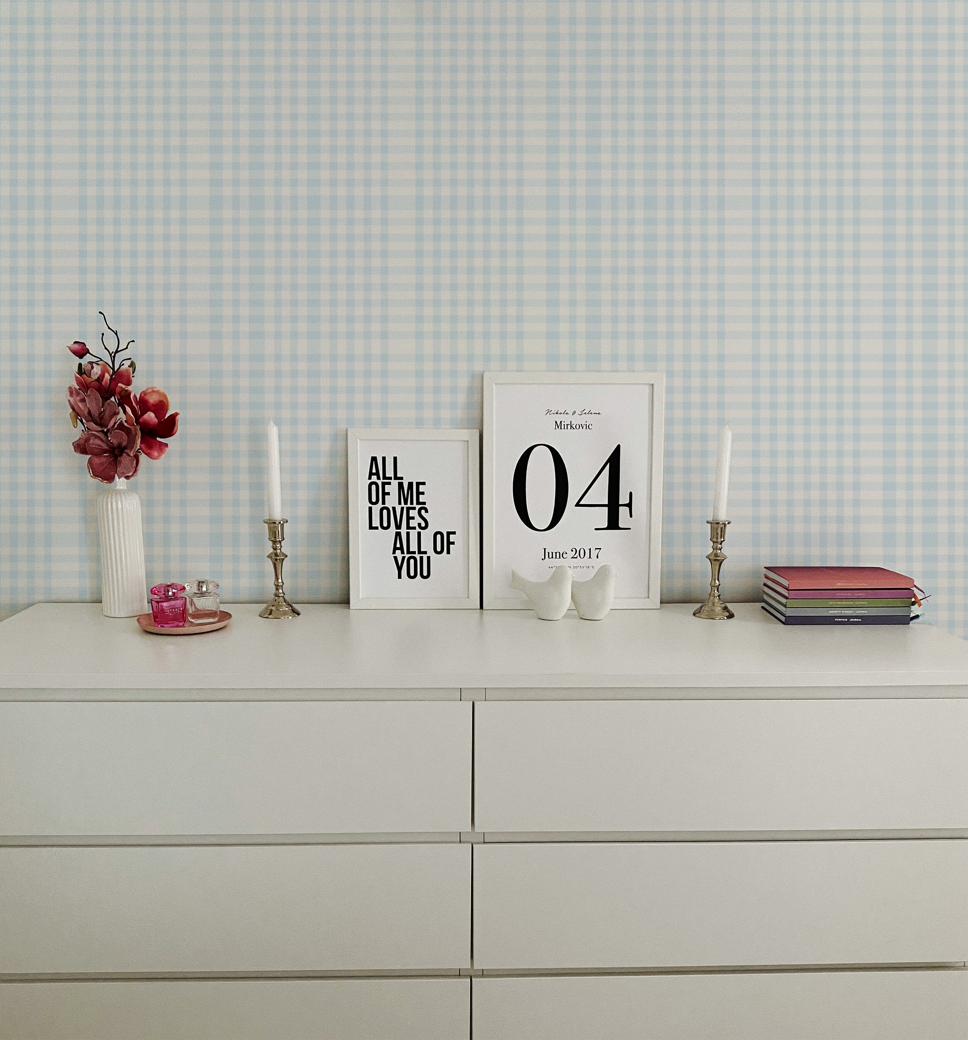 Blue Gingham Plaid Wallpaper for Nursery and Kids Room