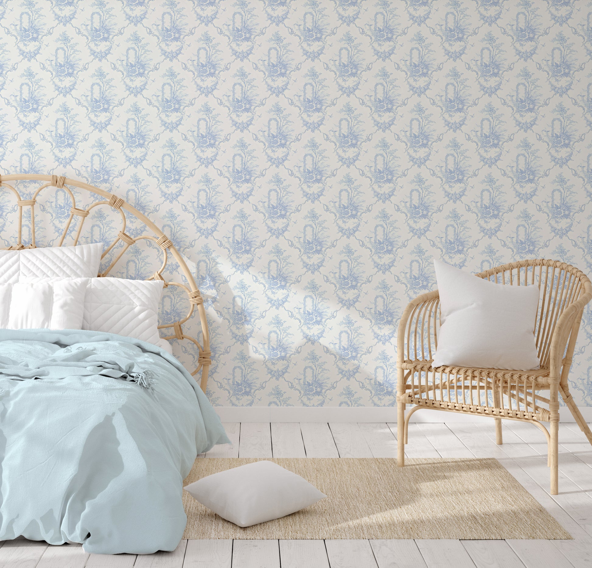 blue damask farmhouse self adhesive wallpaper in US