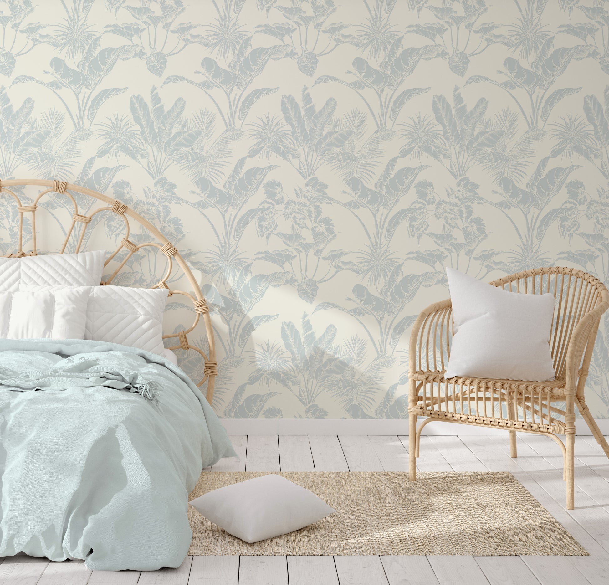 blue boho tropical self adhesive wallpaper