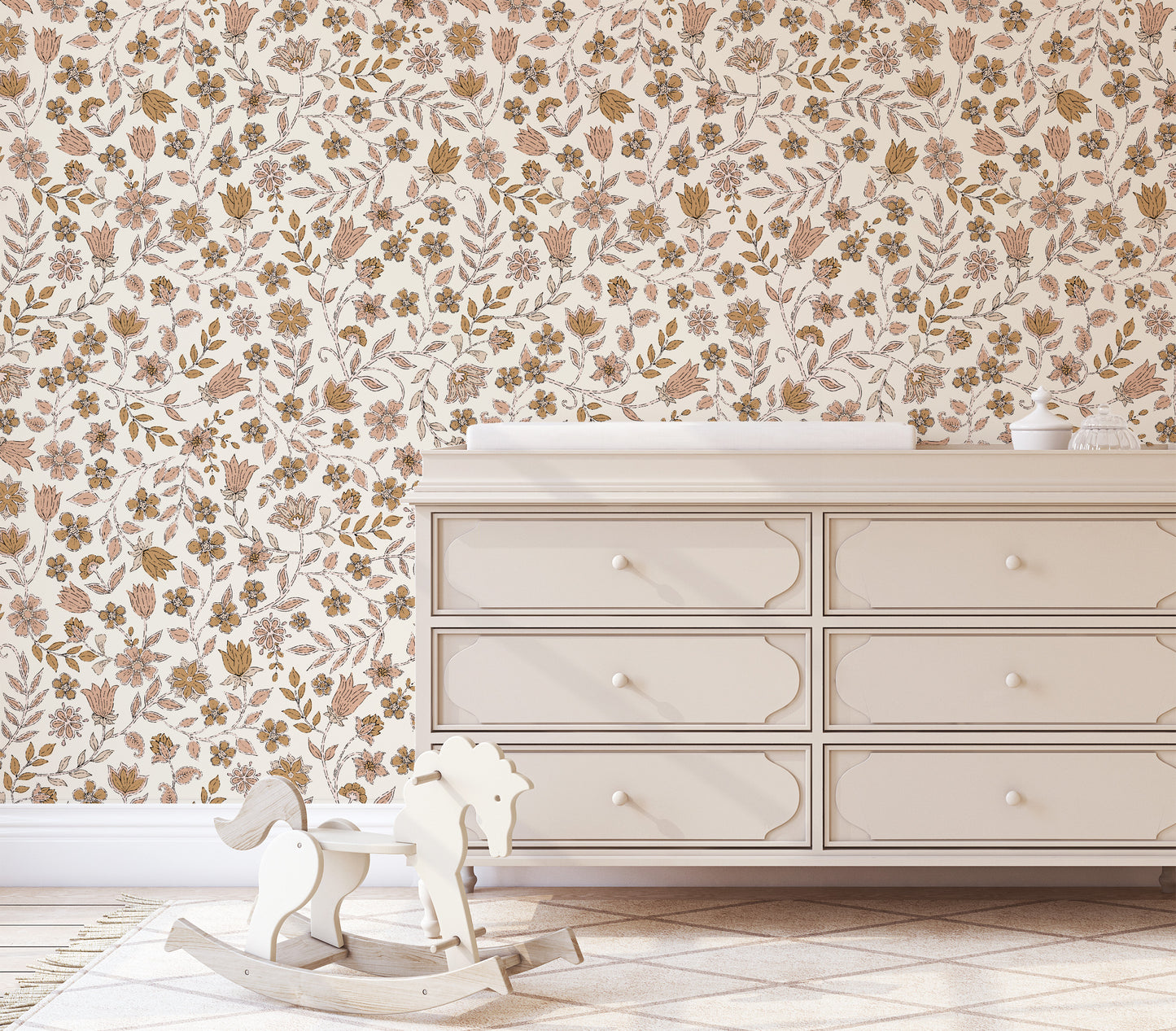 boho flower peel and stick wallpaper for nursery RollsRolla