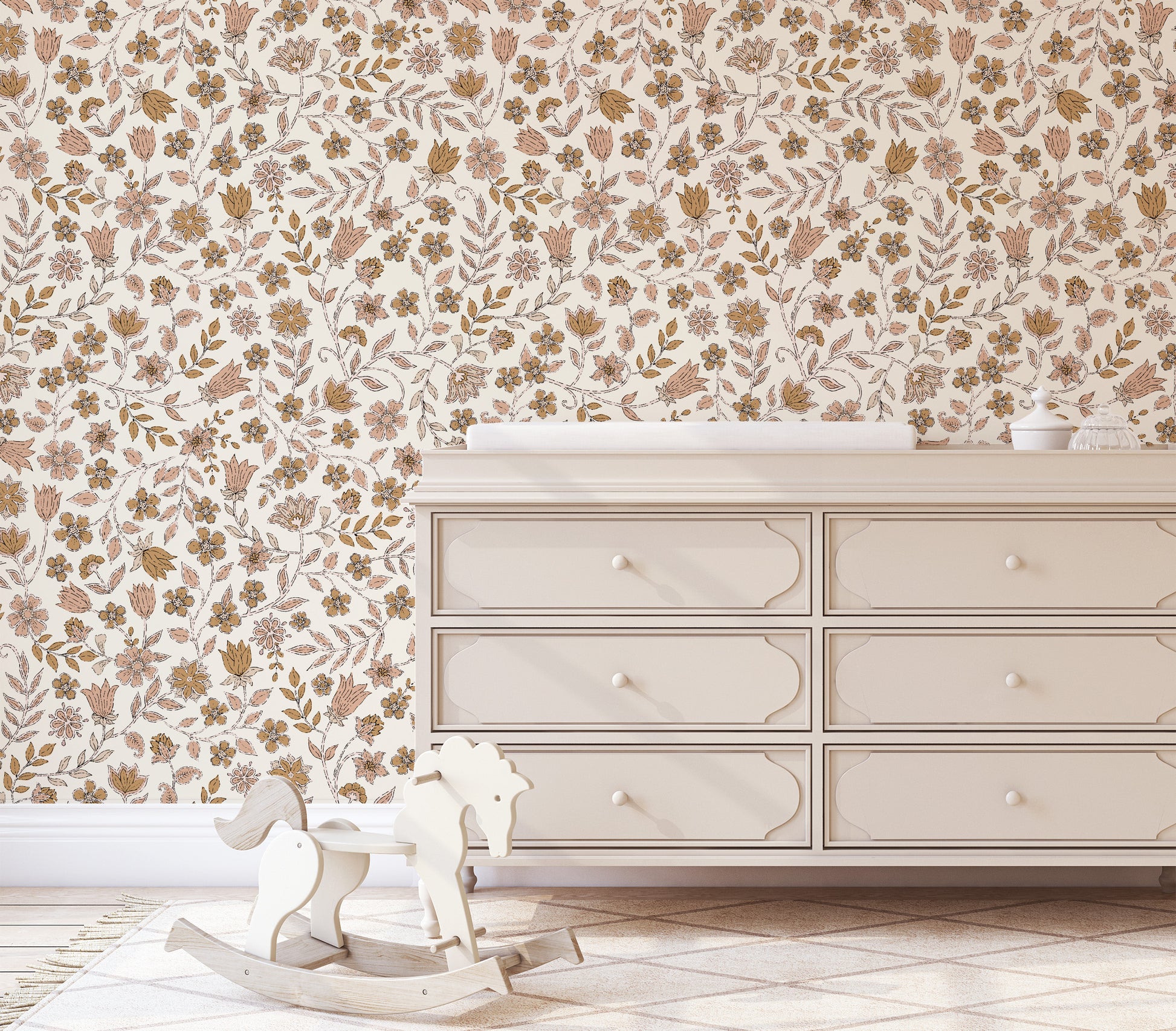 boho flower peel and stick wallpaper for nursery RollsRolla