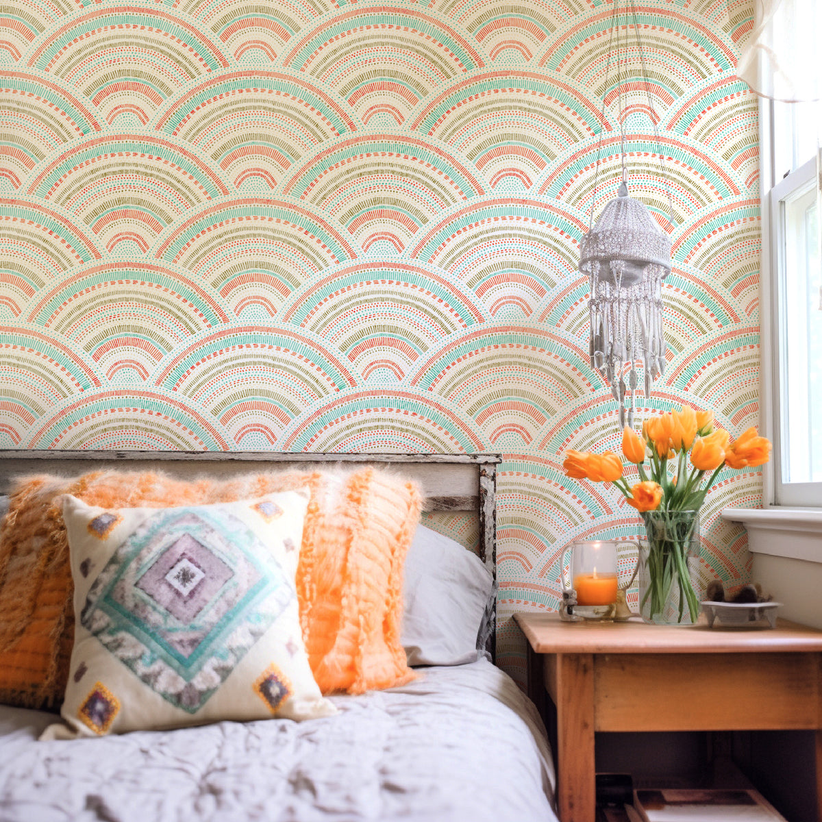 Modern Boho Beige Wallpaper Abstract Line Brush in US