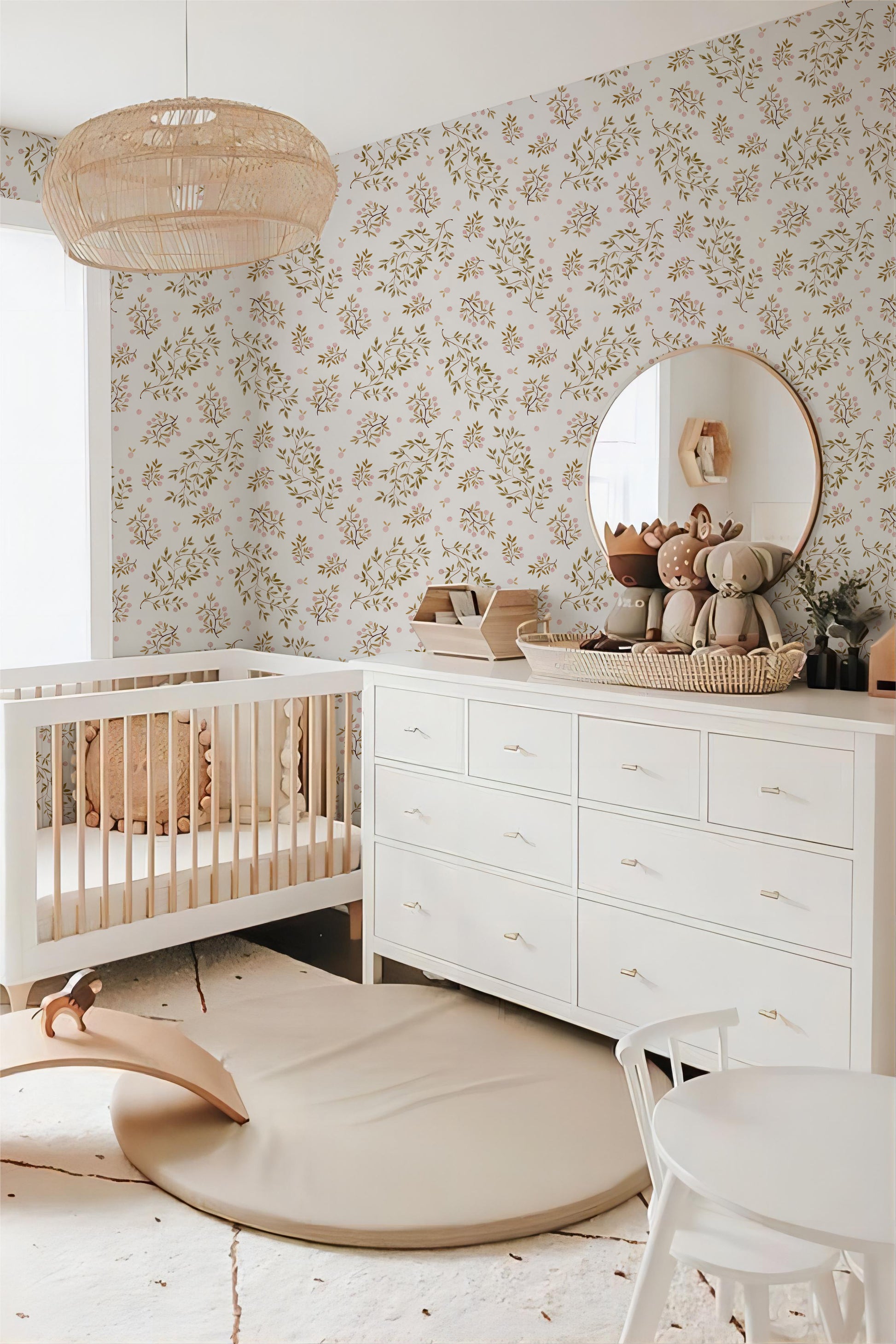 dainty pink floral peel and stick wallpaper for nursery