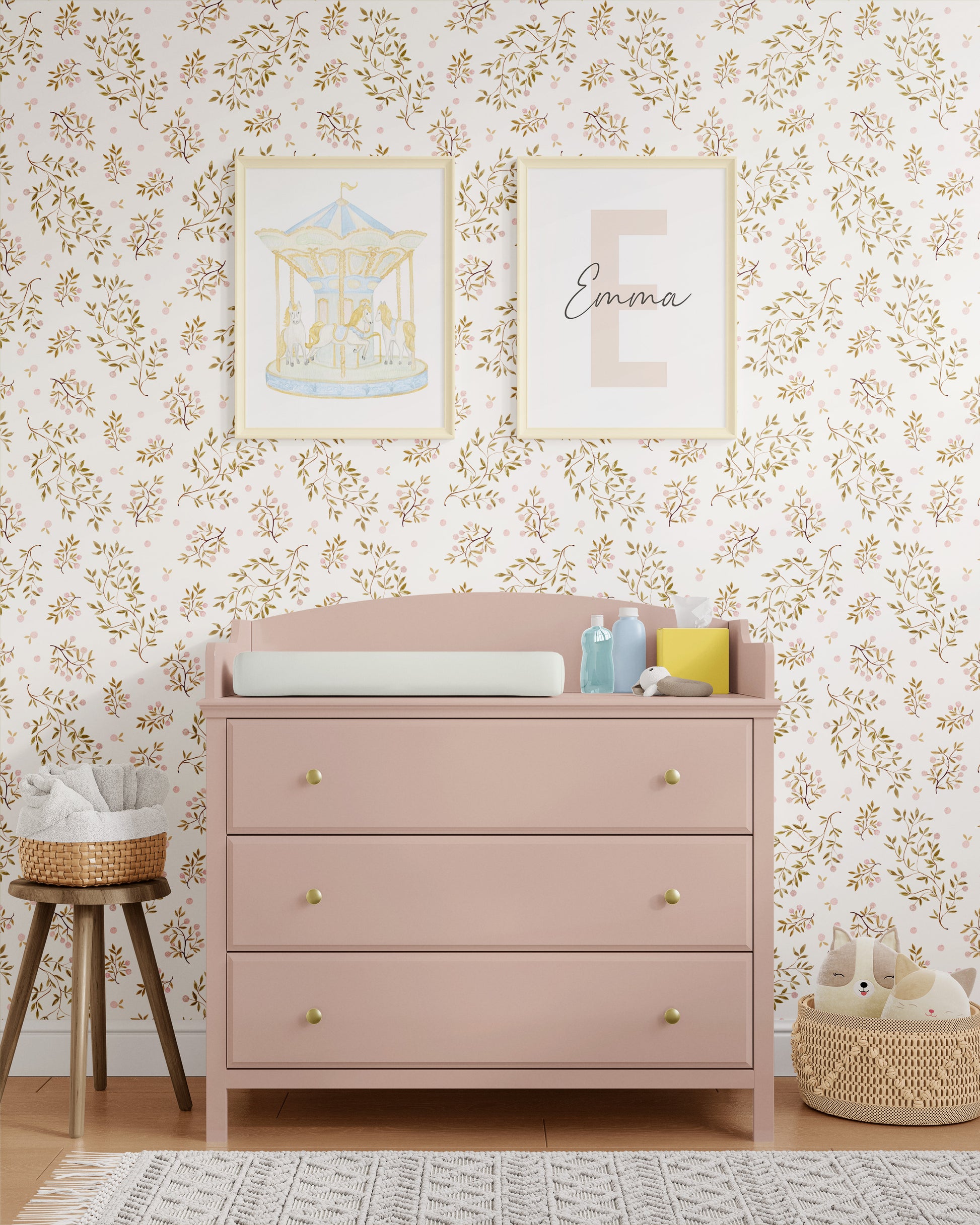 dainty pink floral peel and stick wallpaper for girls room