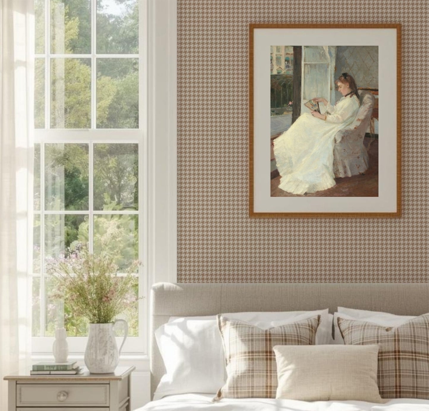 Cream and Brown Houndstooth