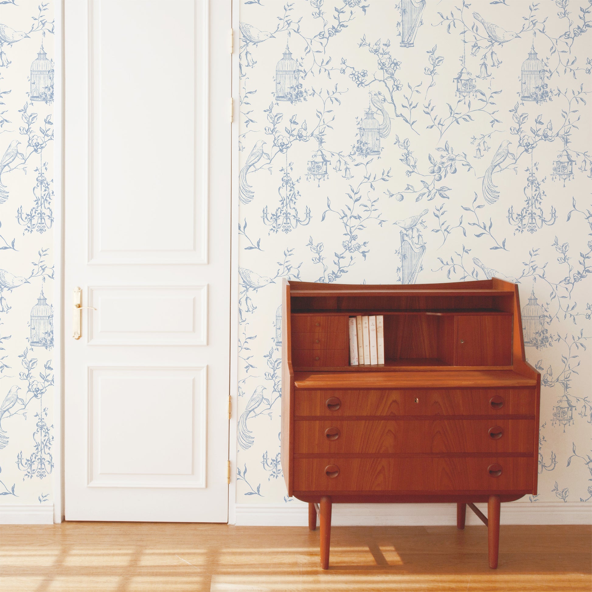 Blue Toile Elegant Minimalism peel and stick wallpaper in US | RollsRolla