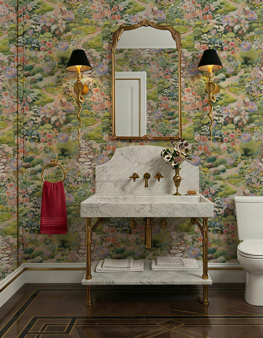 green garden landscape flower peel and stick wallpaper bathroom