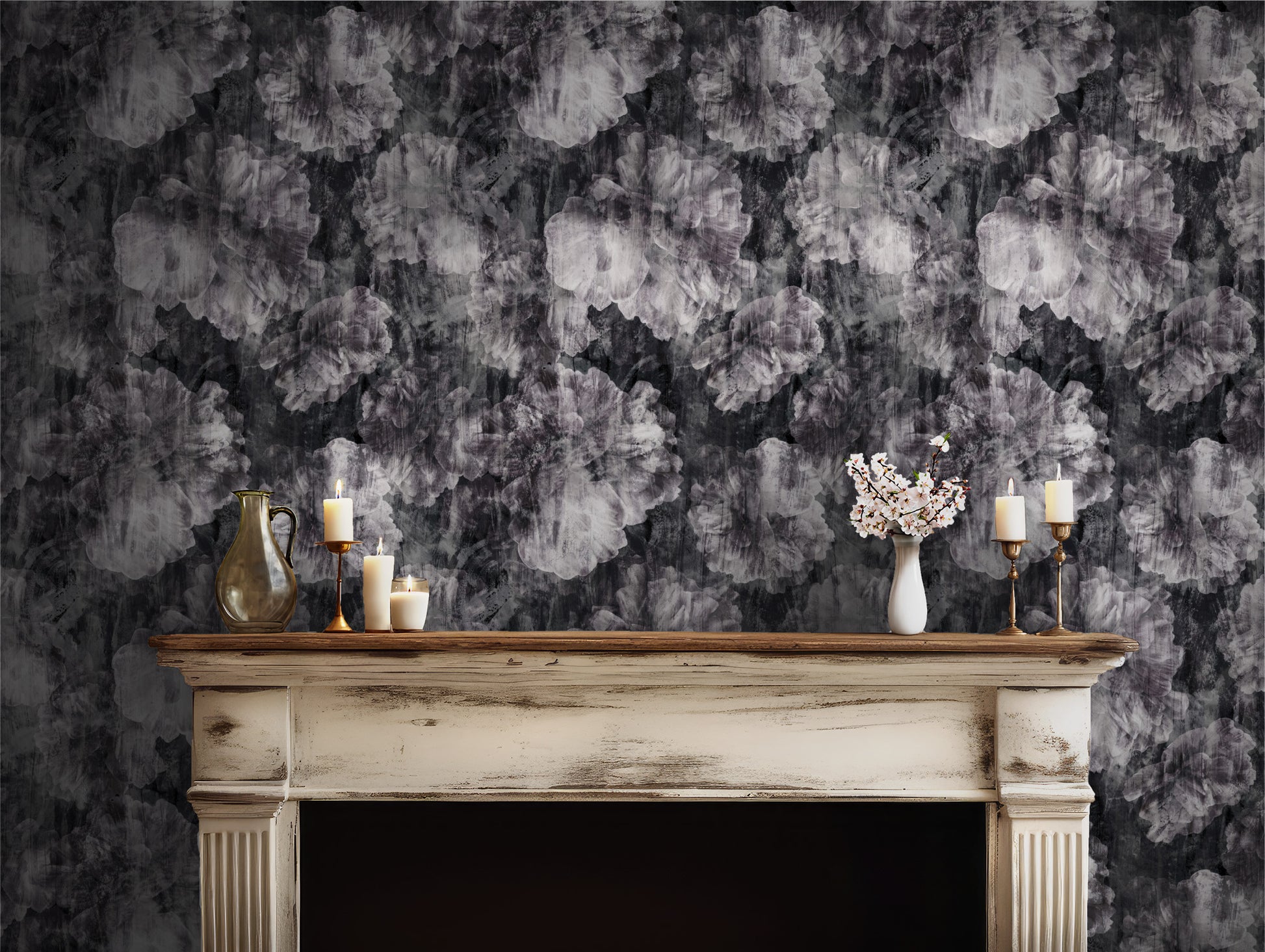 Grunge Peony pattern Geometric Removable Wallpaper in US | RollsRolla