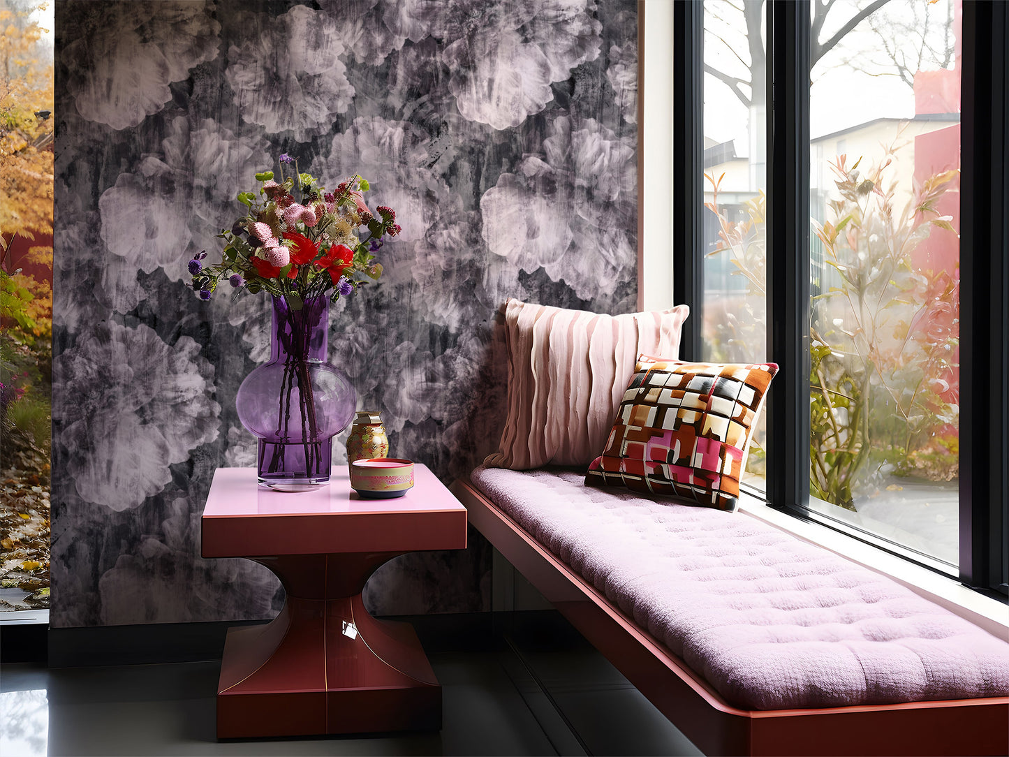 Grunge Peony pattern Geometric Removable Wallpaper in US | RollsRolla